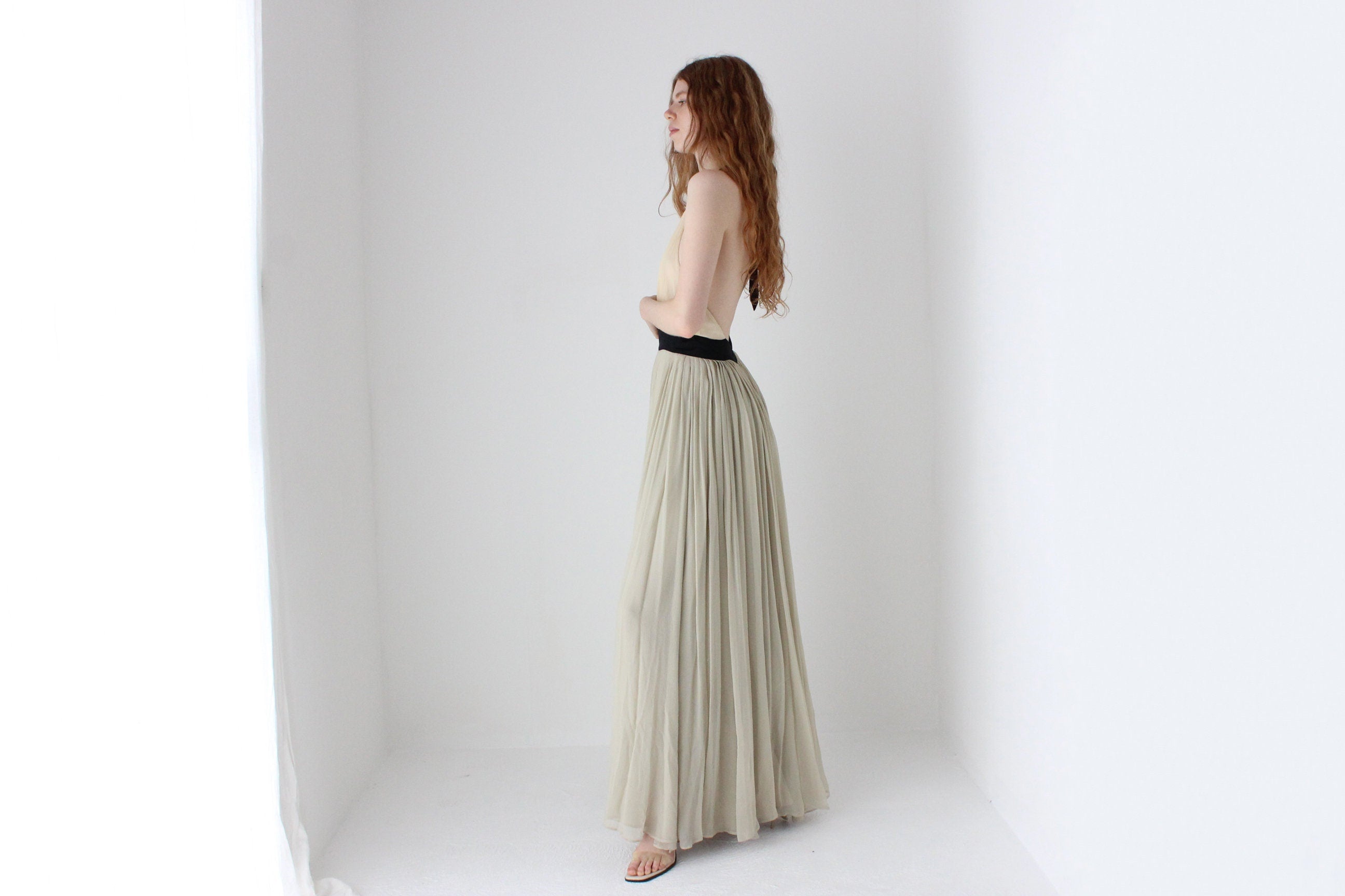 2000s By Malene Birger Voluminous Tri-Colour Pastel Silk Halter Gown