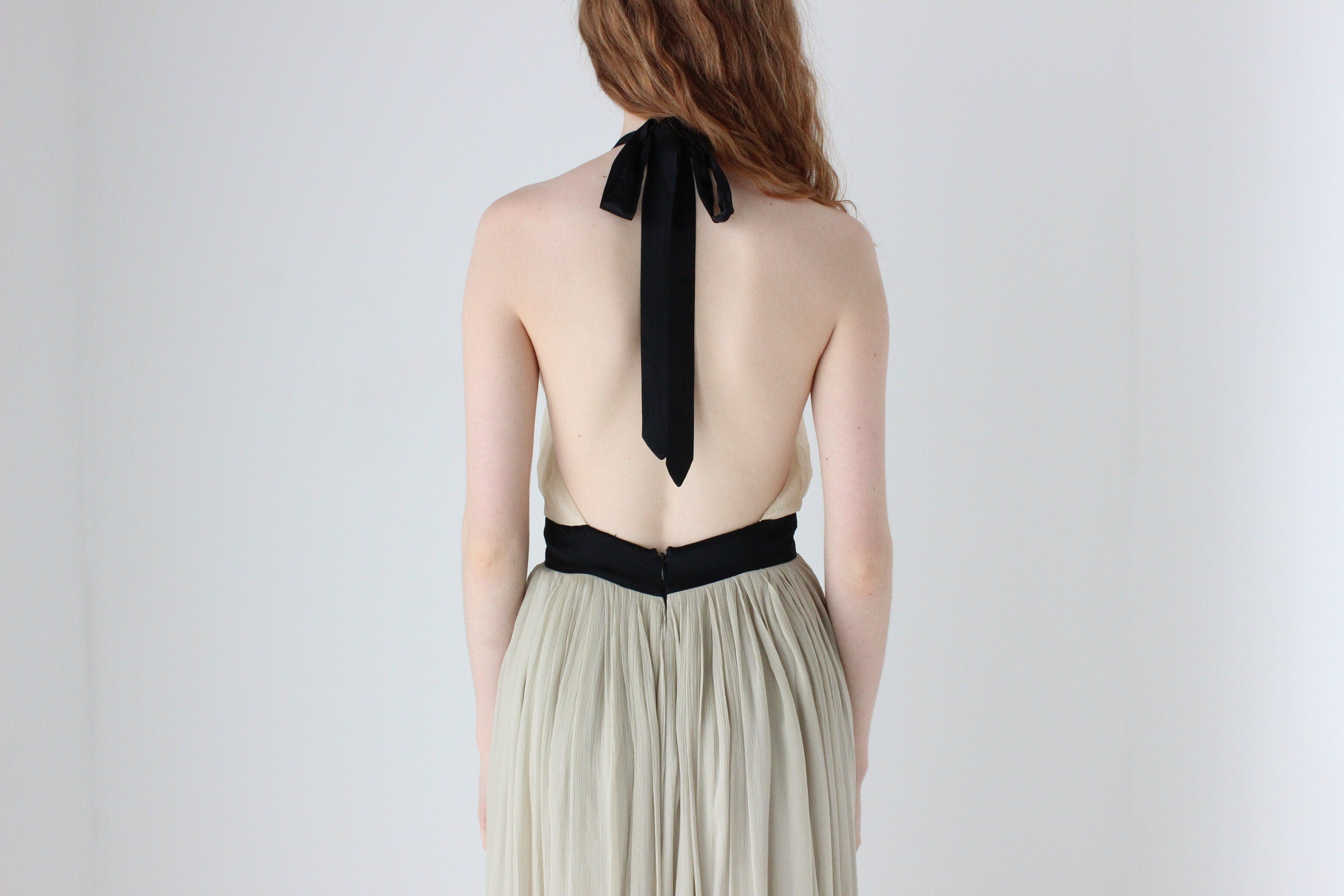 2000s By Malene Birger Voluminous Tri-Colour Pastel Silk Halter Gown