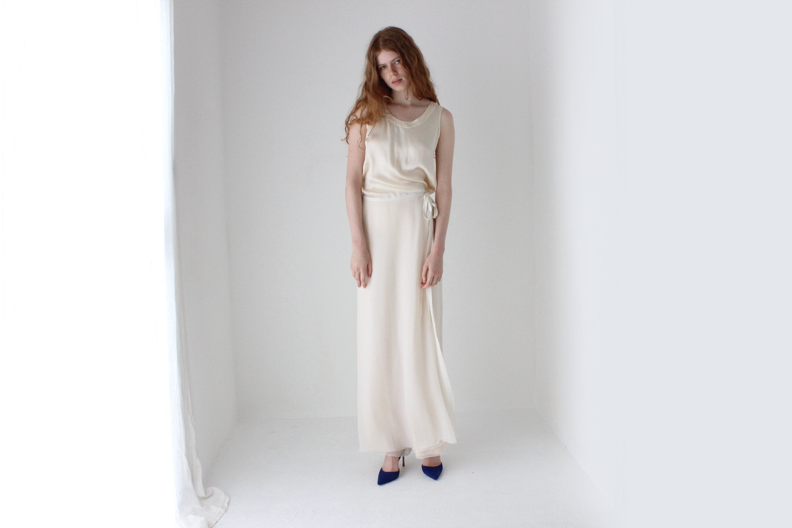 90s Pure Silk Sleeveless Tank Top in Ivory Satin