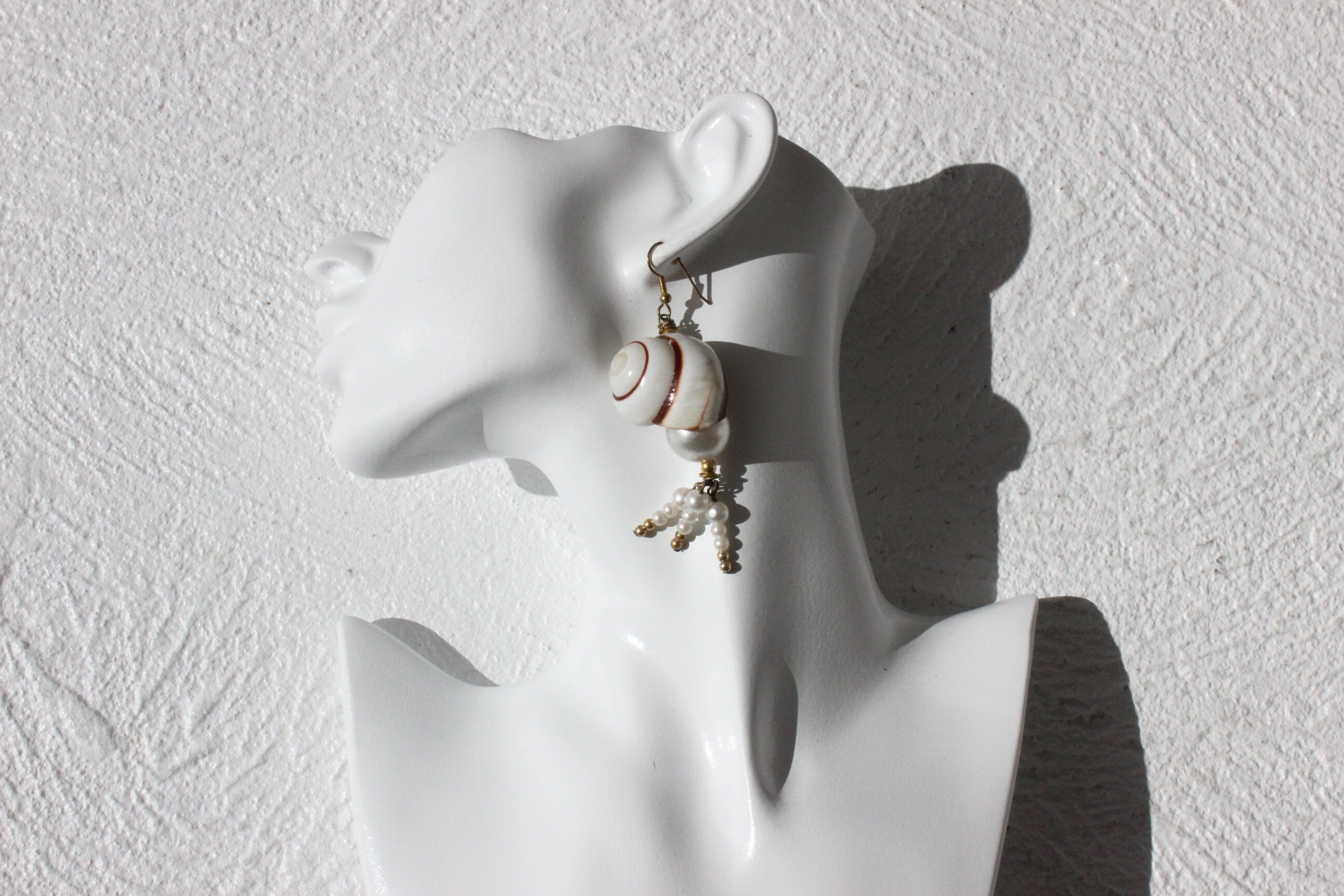 80s Seashell & Pearl Beach Wedding Abstract Dangly Earrings