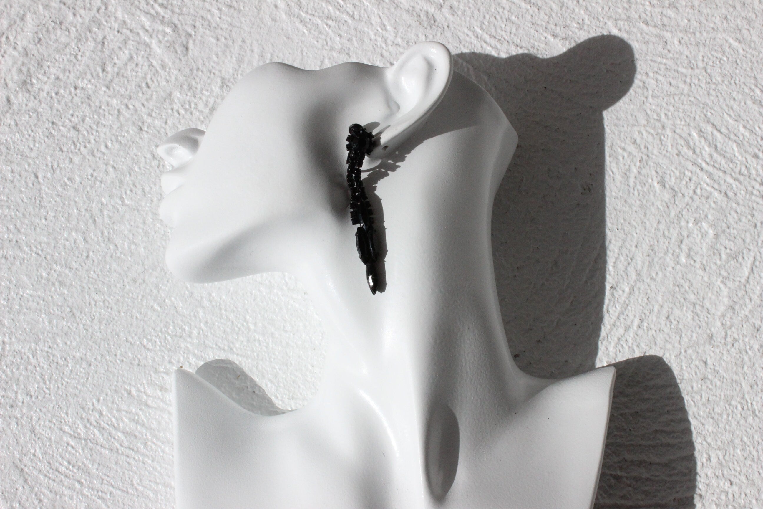 1940s Art Deco Black Glass Screw Back Earrings