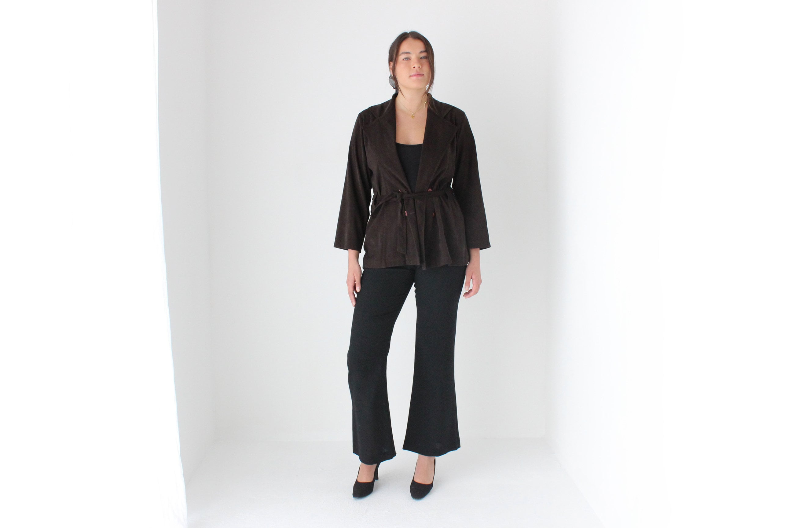 90s Does 70s Chocolate Waist Tie Jacket