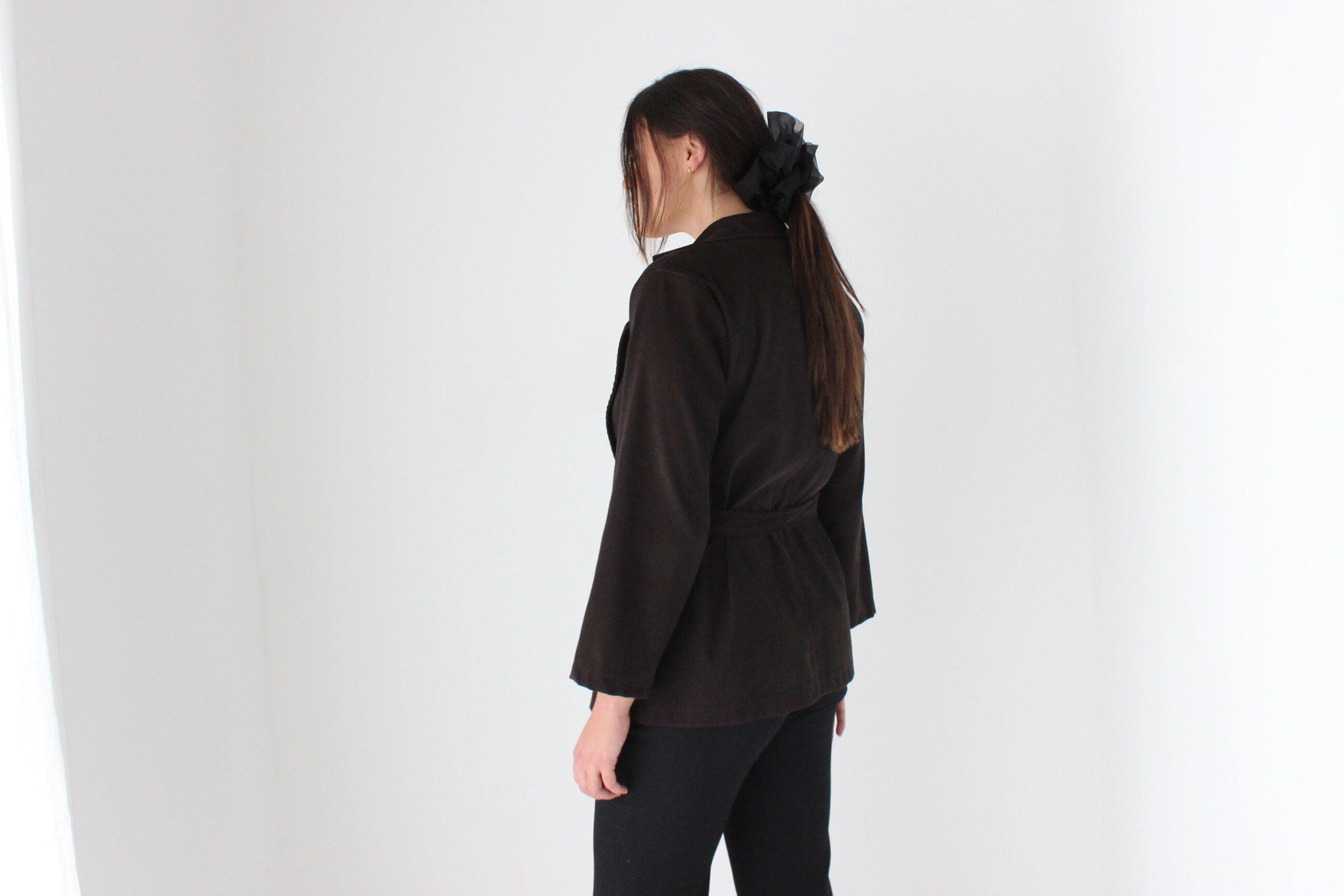 90s Does 70s Chocolate Waist Tie Jacket
