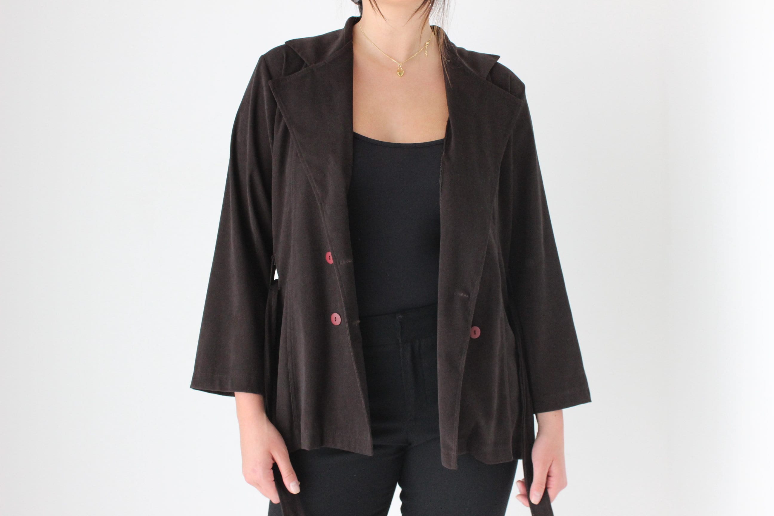 90s Does 70s Chocolate Waist Tie Jacket