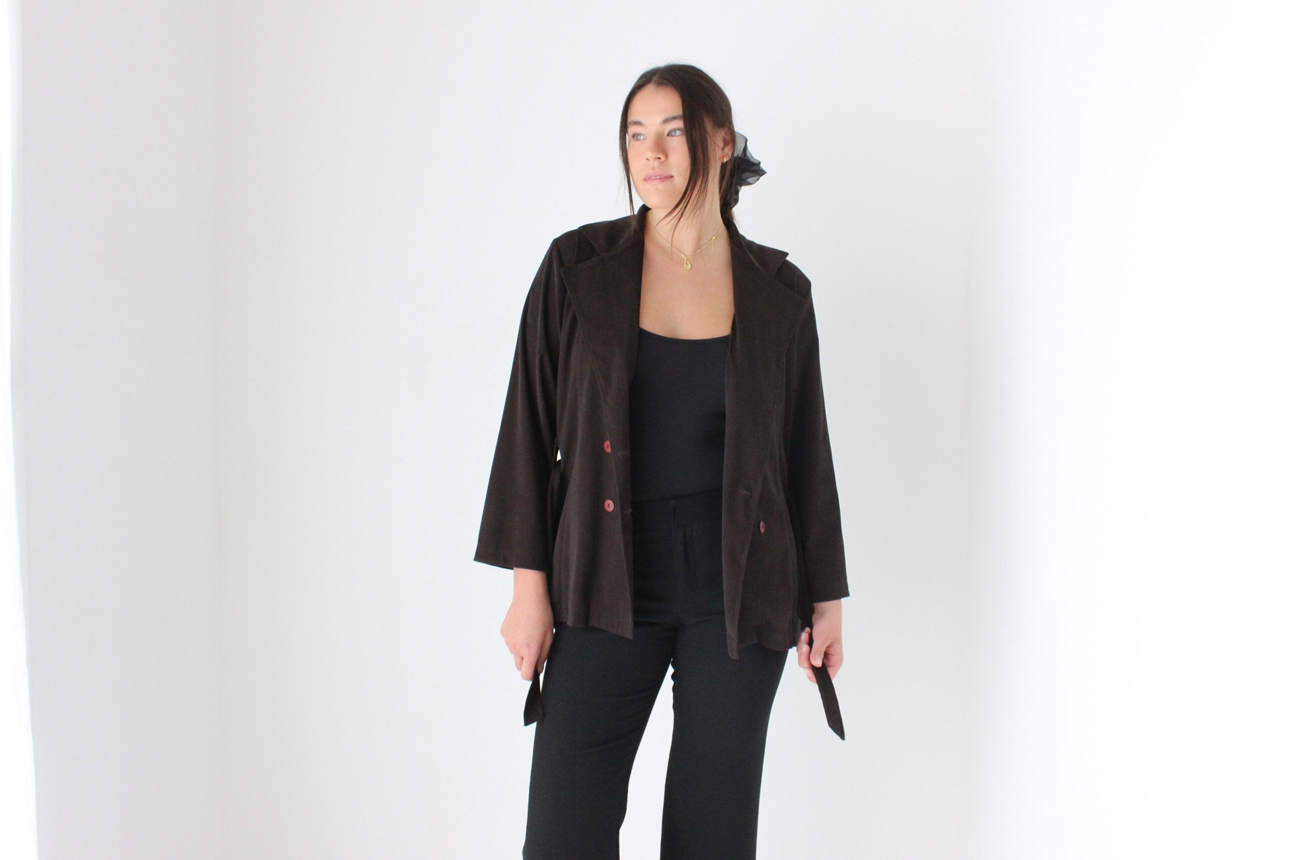 90s Does 70s Chocolate Waist Tie Jacket