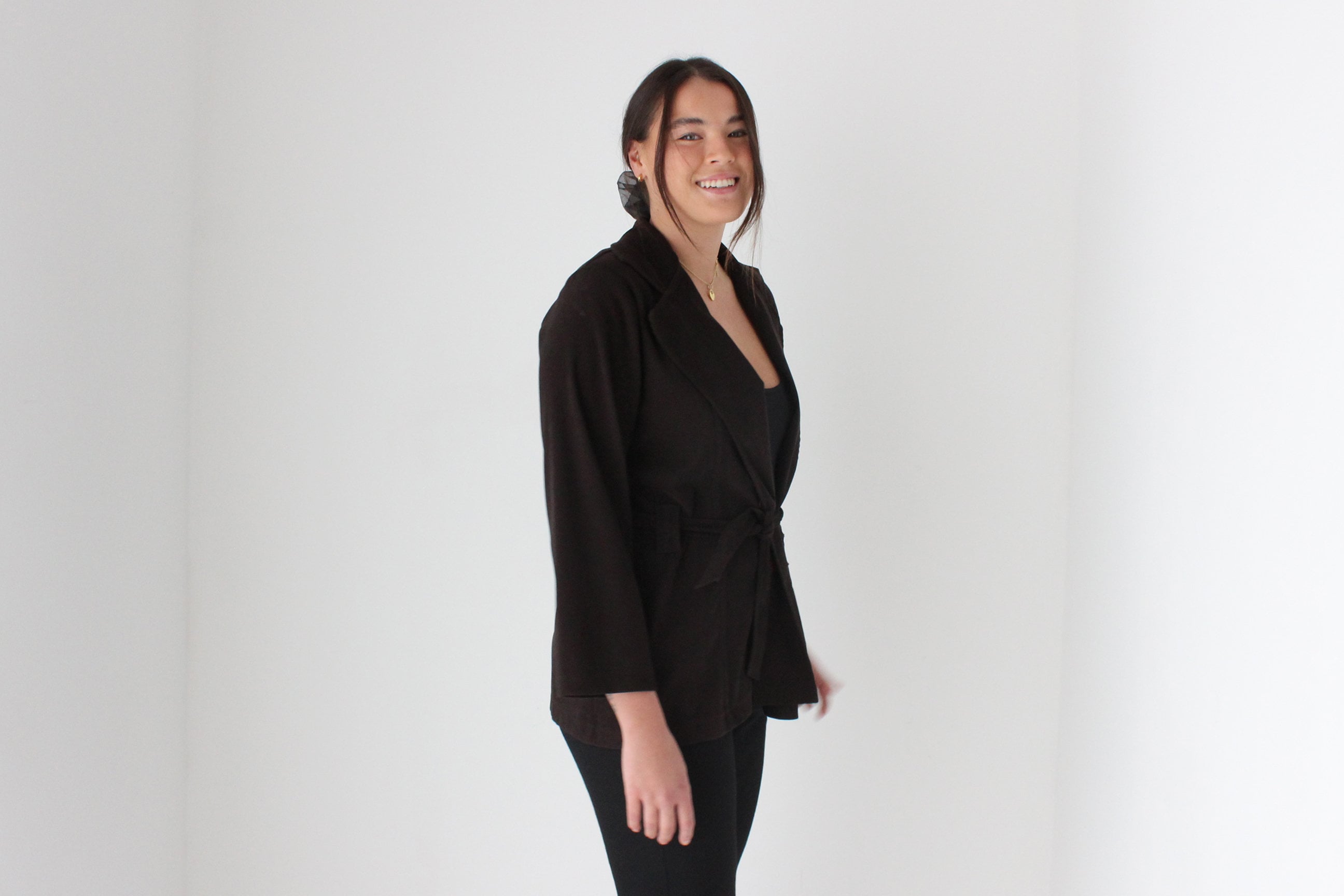 90s Does 70s Chocolate Waist Tie Jacket