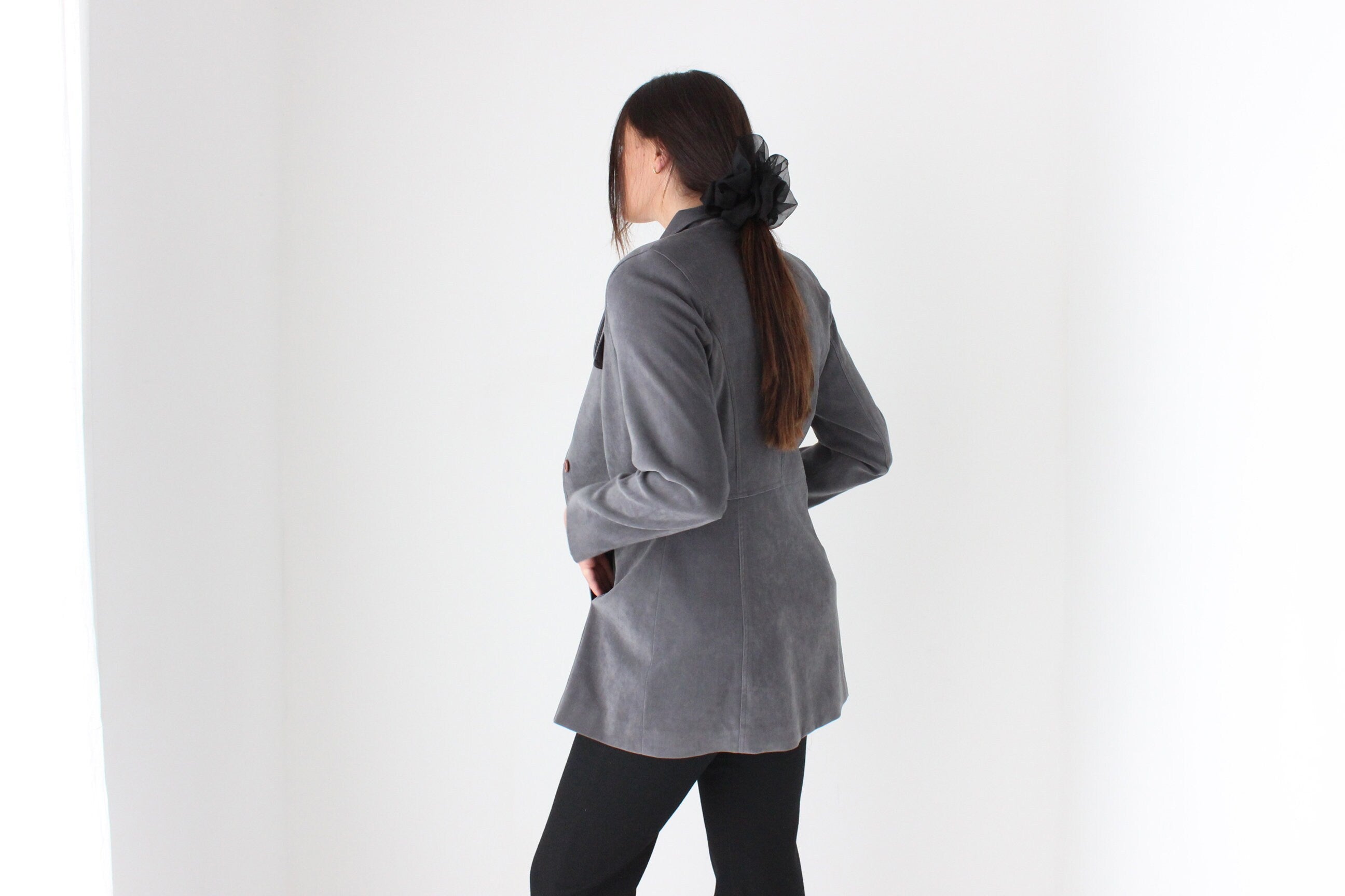 90s Grey Microsuede Button Front Jacket