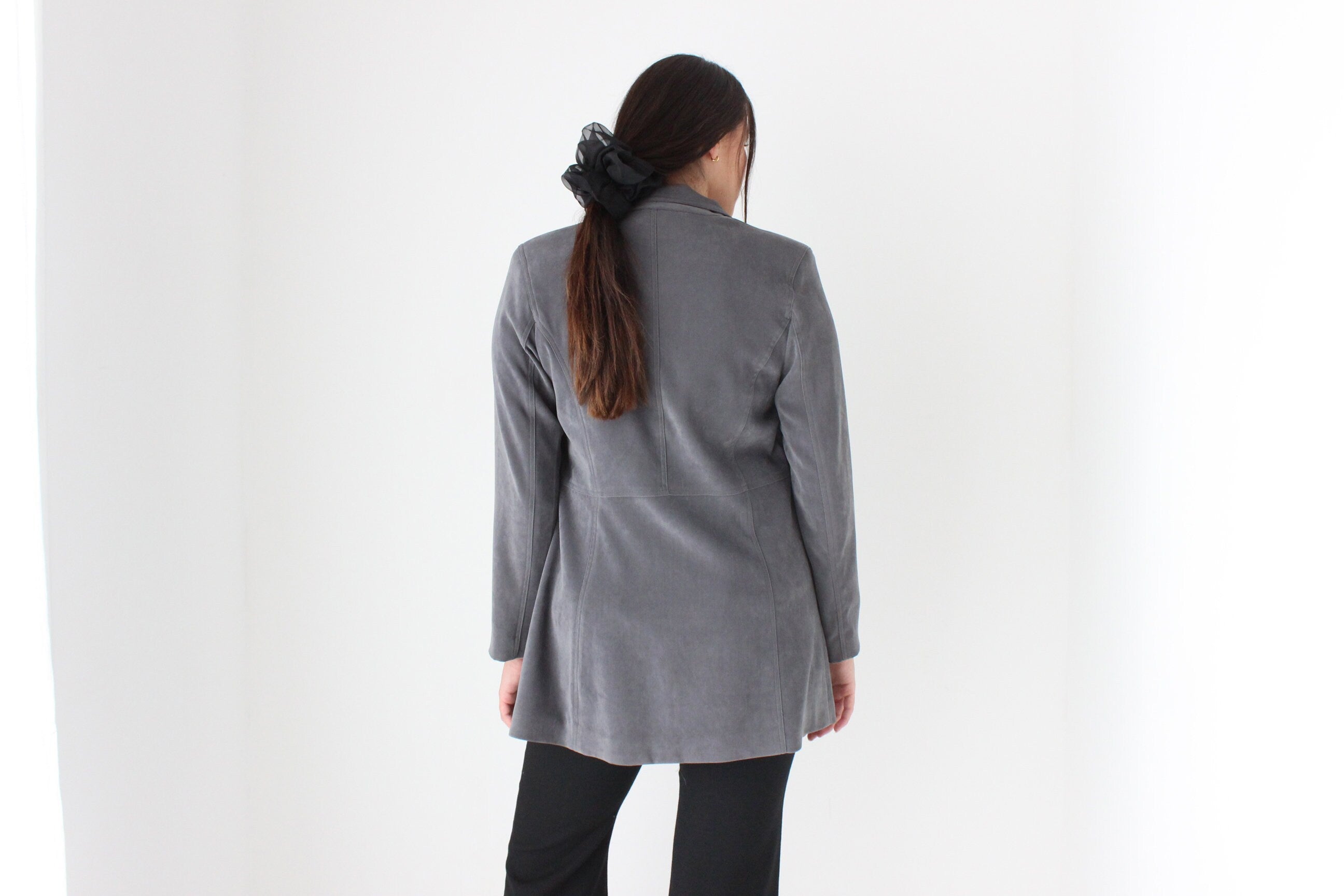 90s Grey Microsuede Button Front Jacket