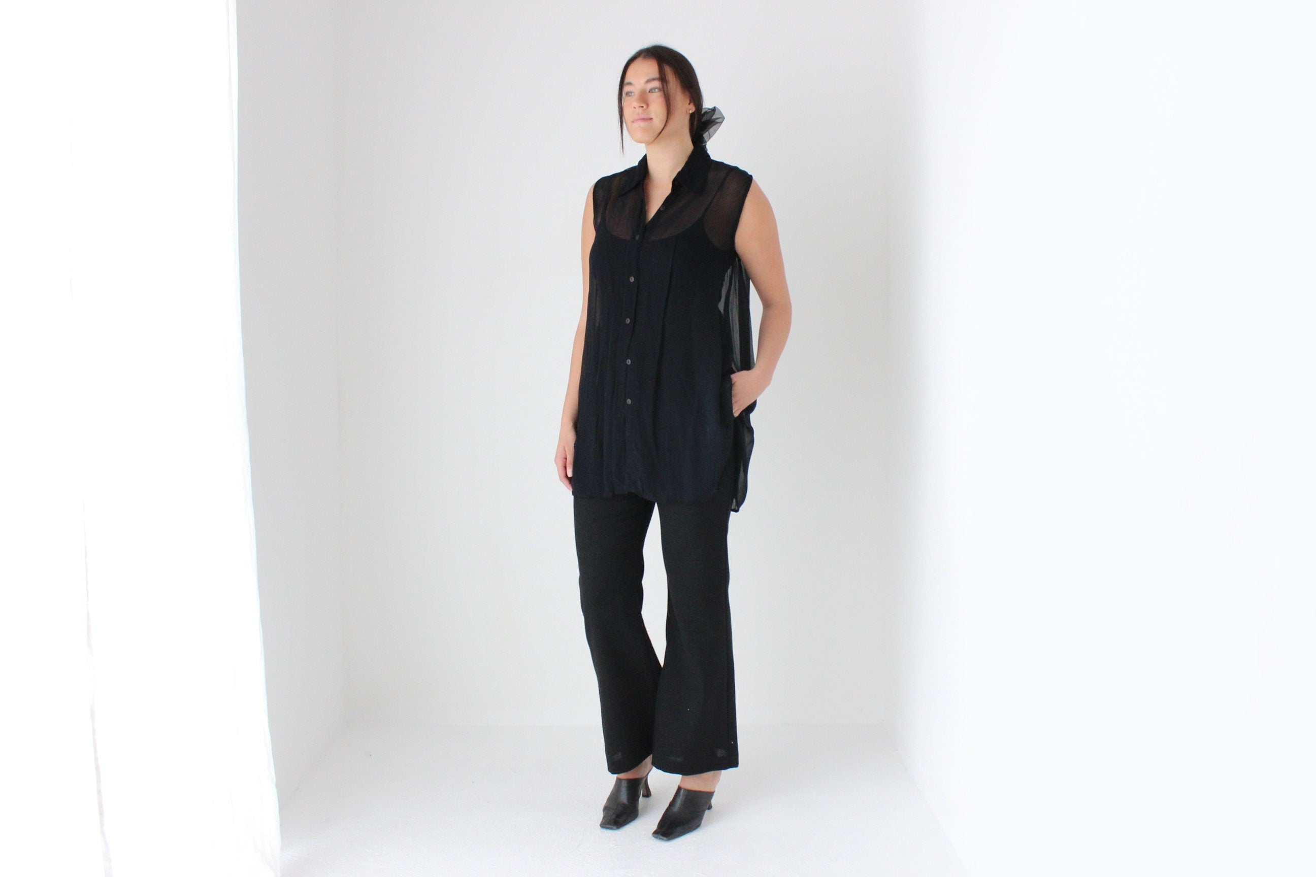 90s Sheer Gauze Button Up