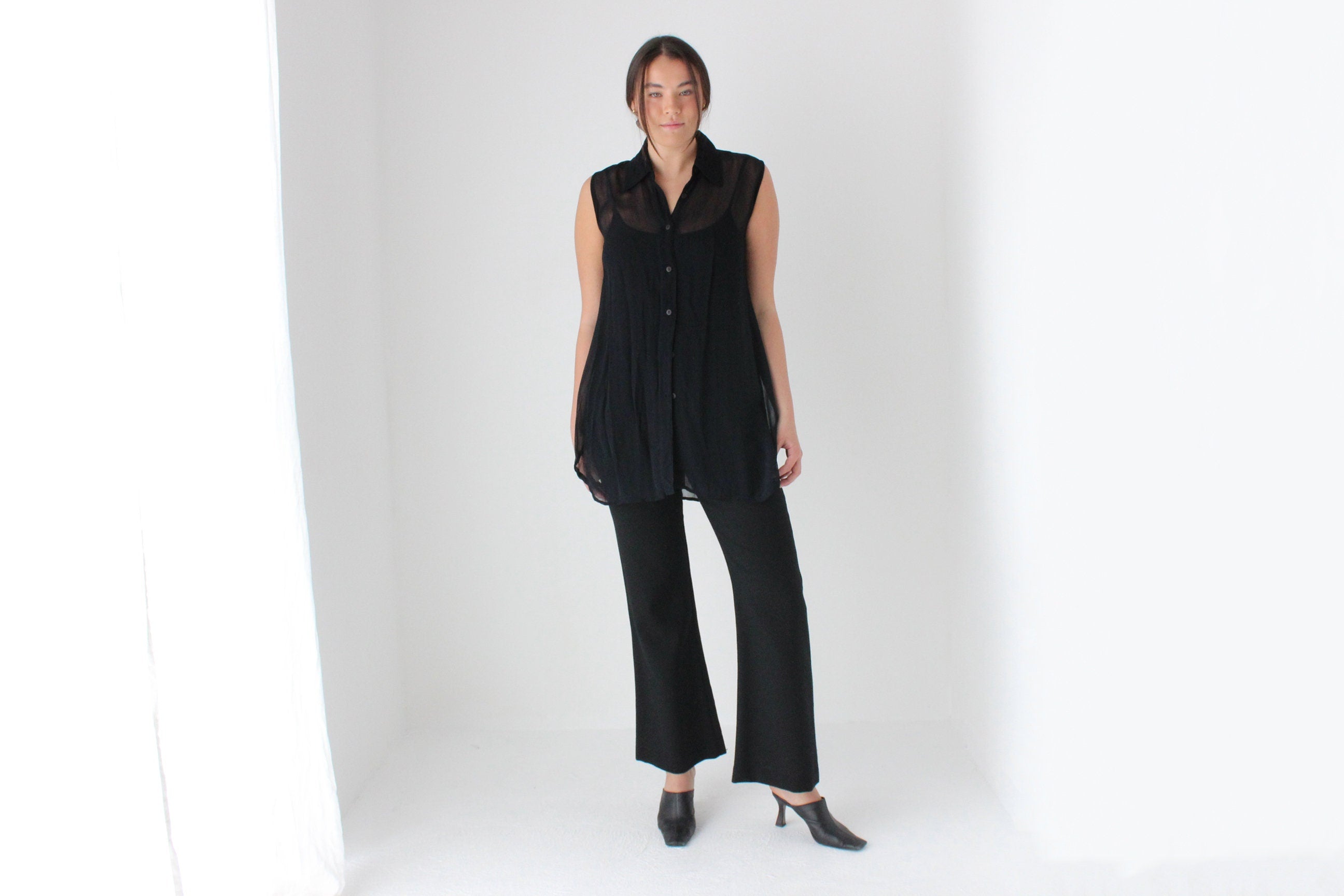 90s Sheer Gauze Button Up