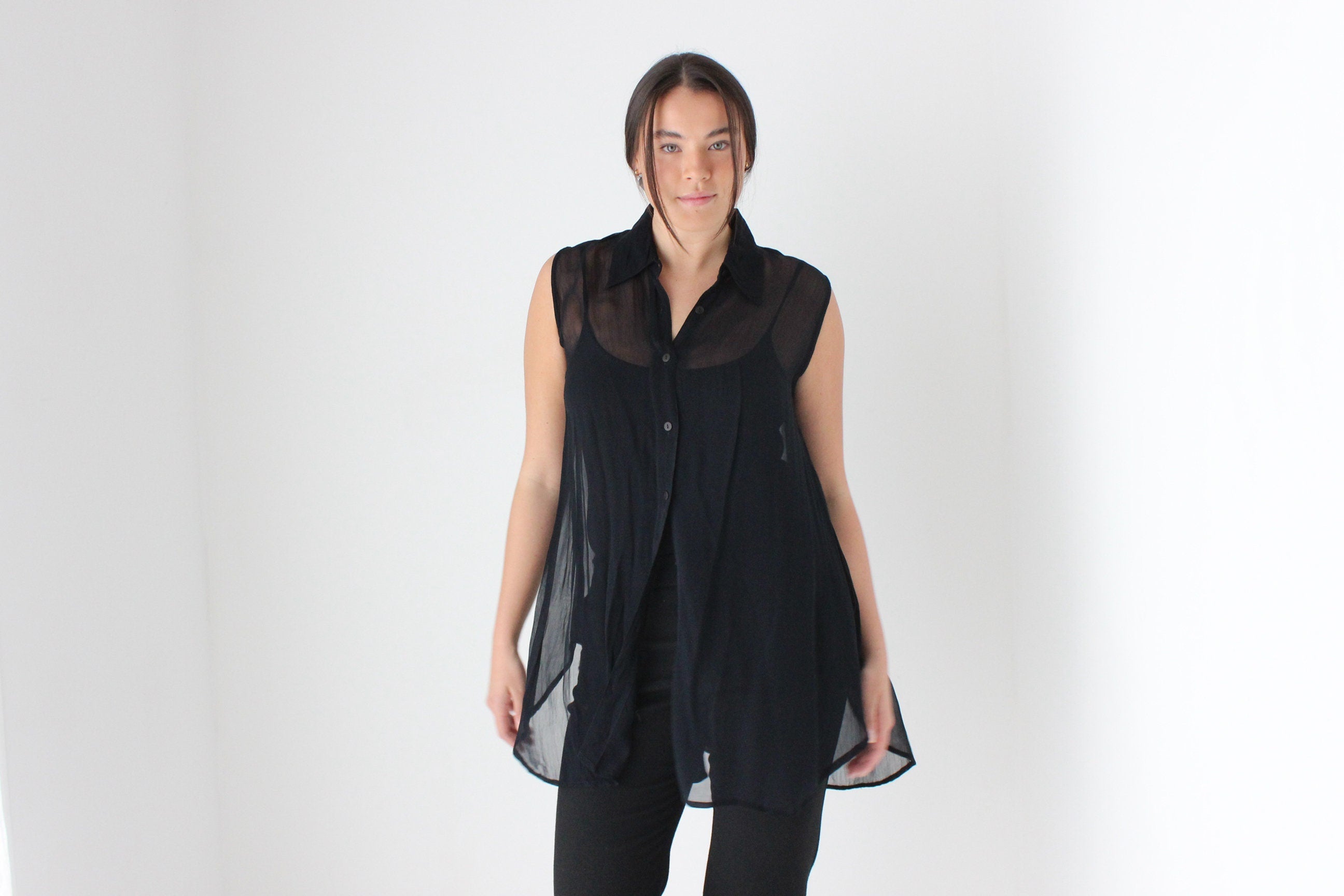 90s Sheer Gauze Button Up