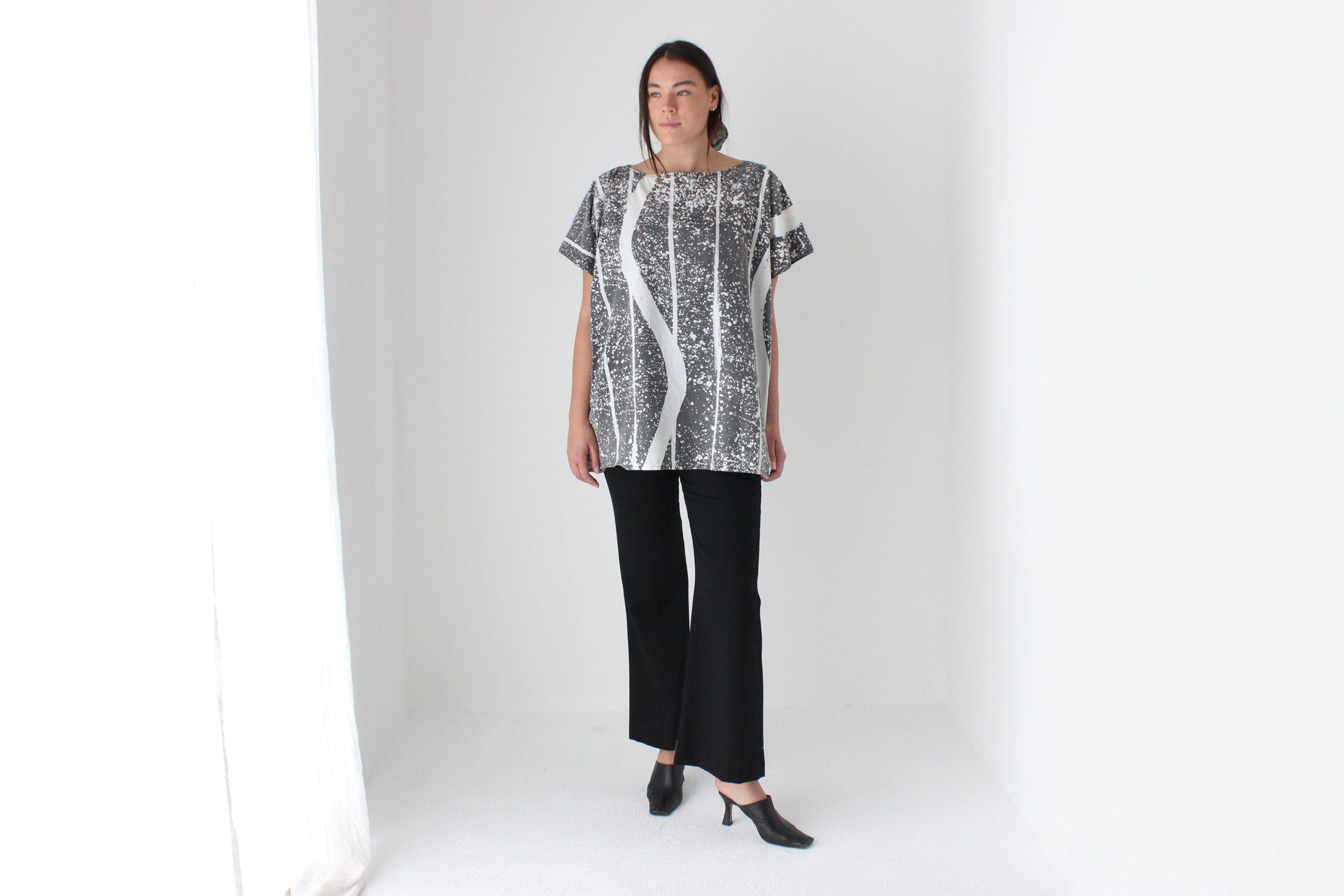 80s "Spatter" Cotton Kaftan Top or Mini