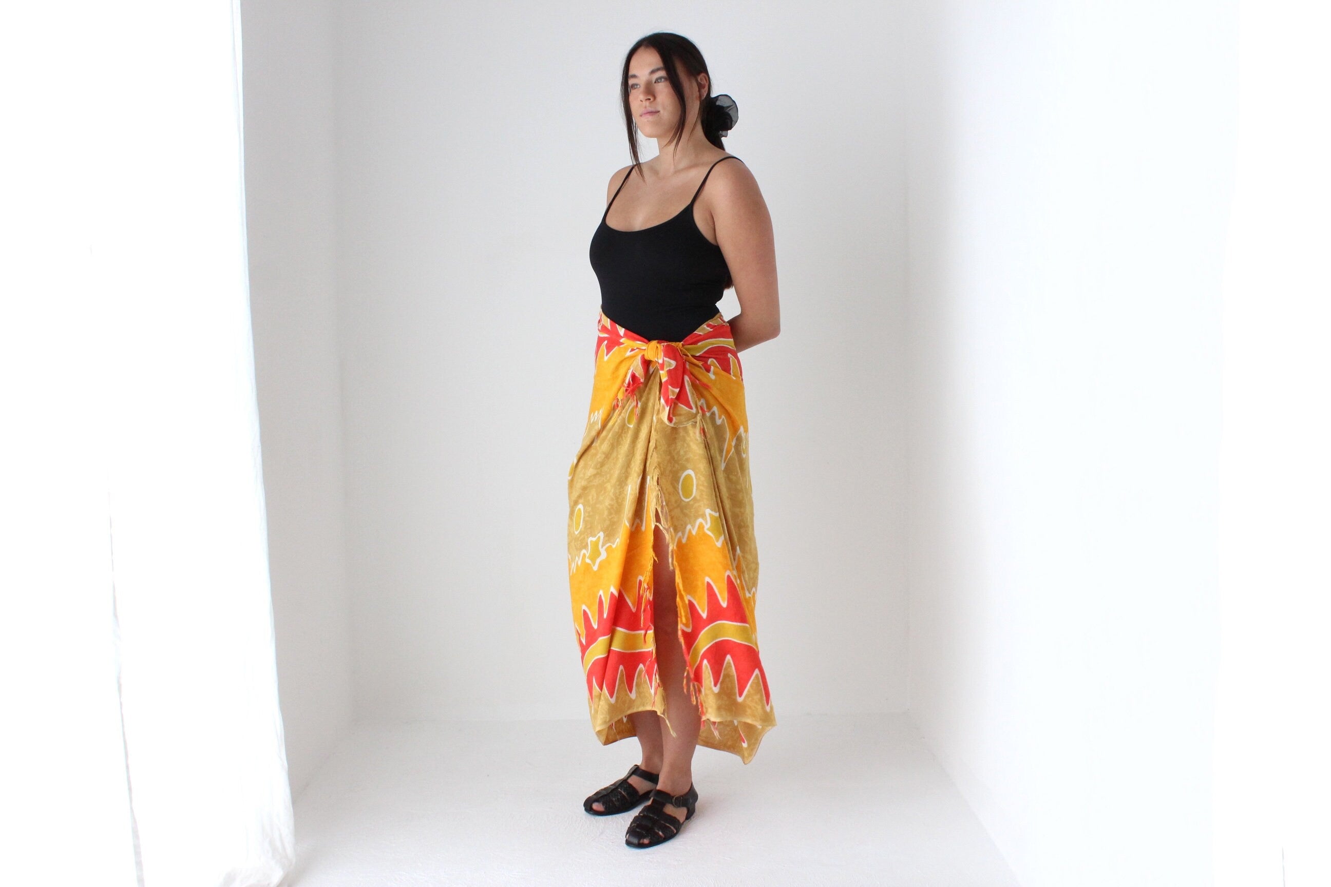 90s Batik Flame Art Rayon Sarong Skirt