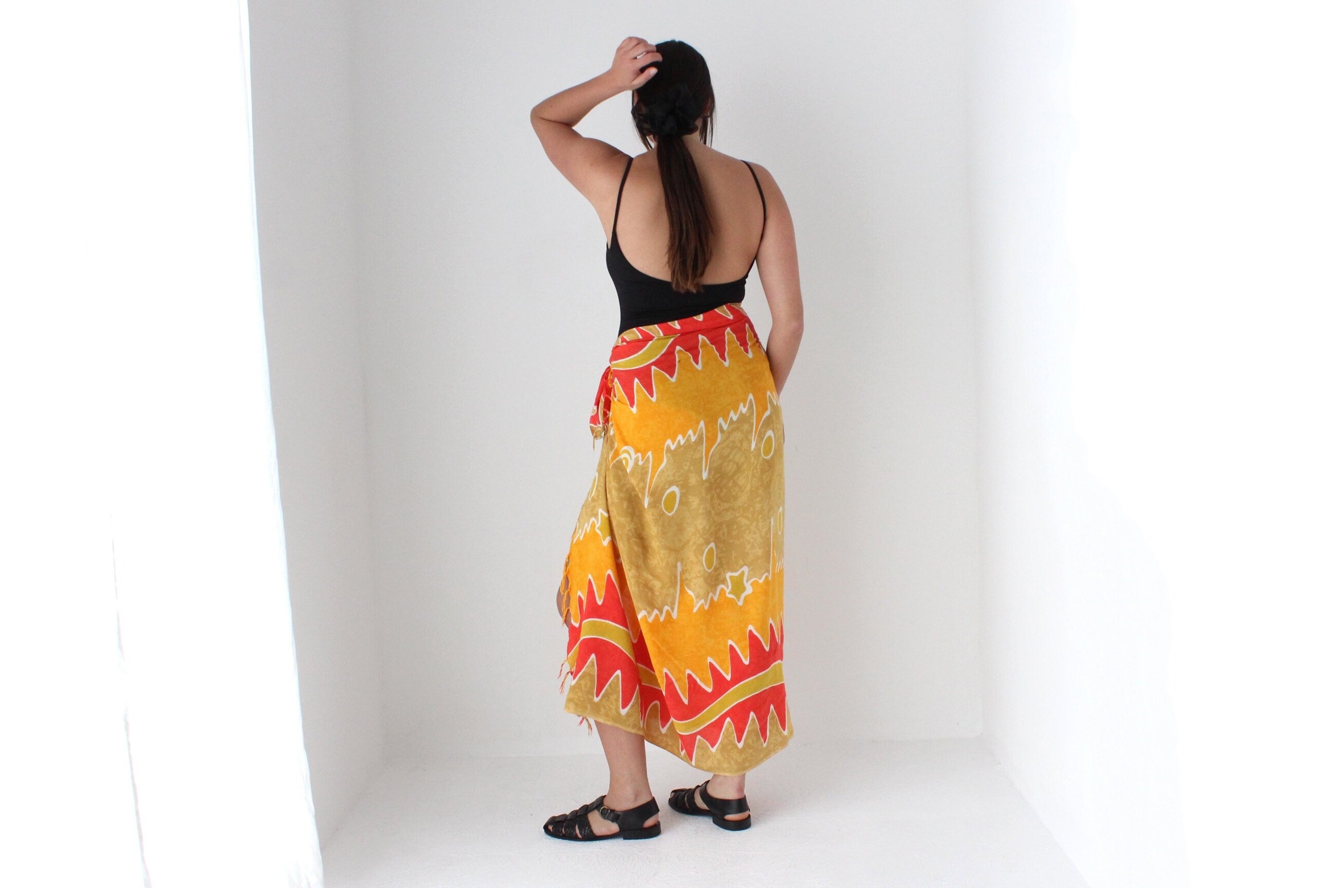 90s Batik Flame Art Rayon Sarong Skirt