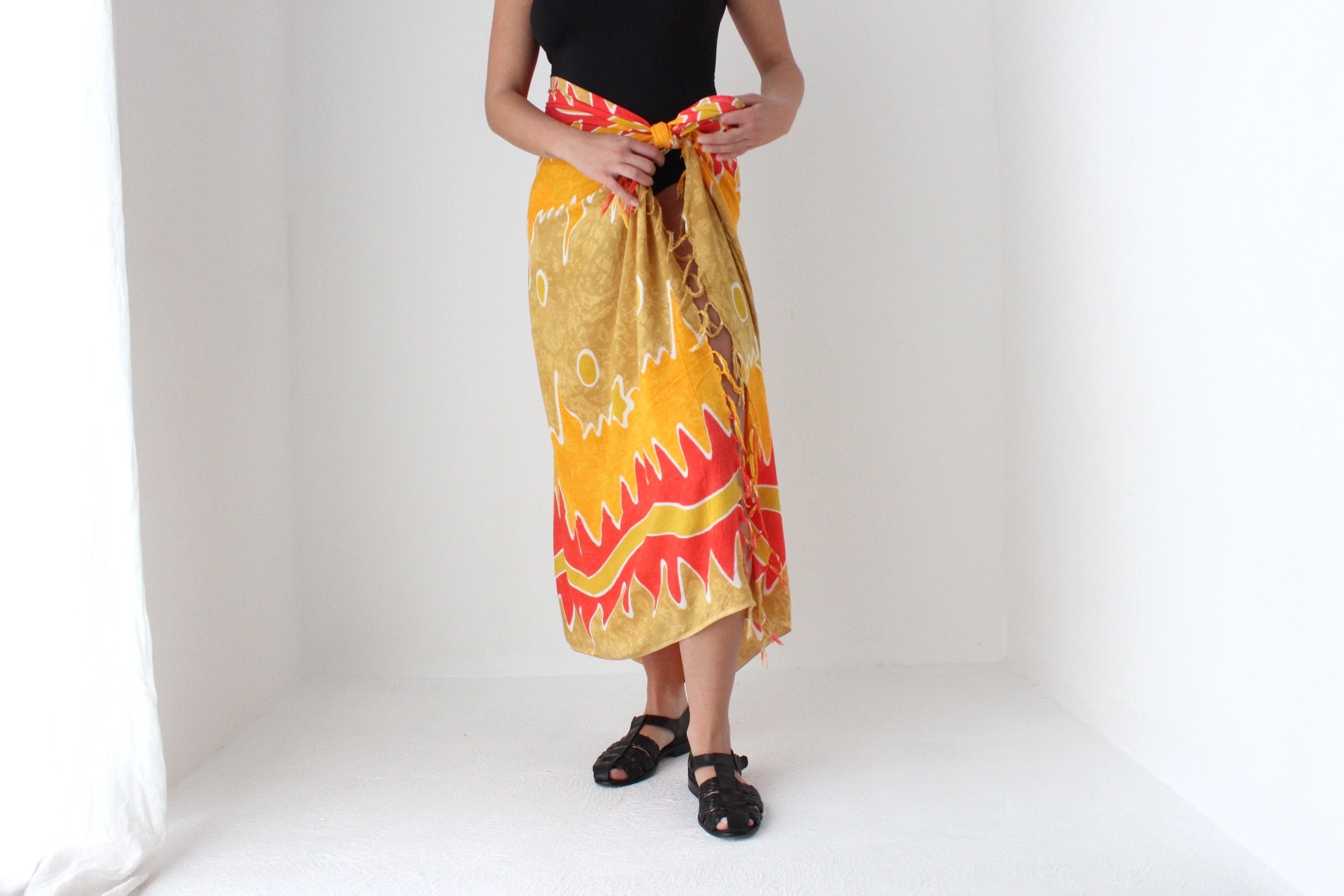 90s Batik Flame Art Rayon Sarong Skirt