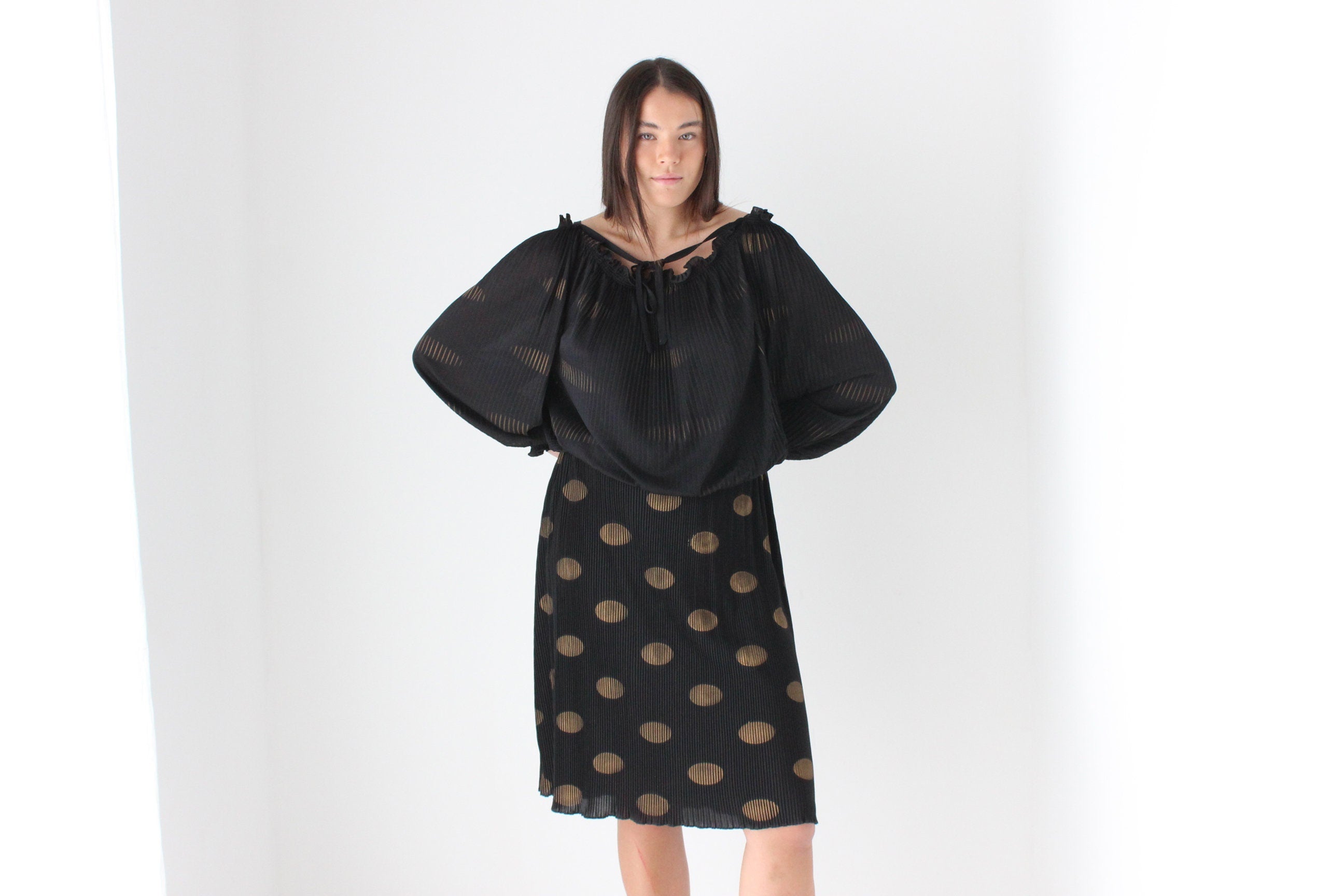 80s Polka Dot Plisse Two Piece Matching Set