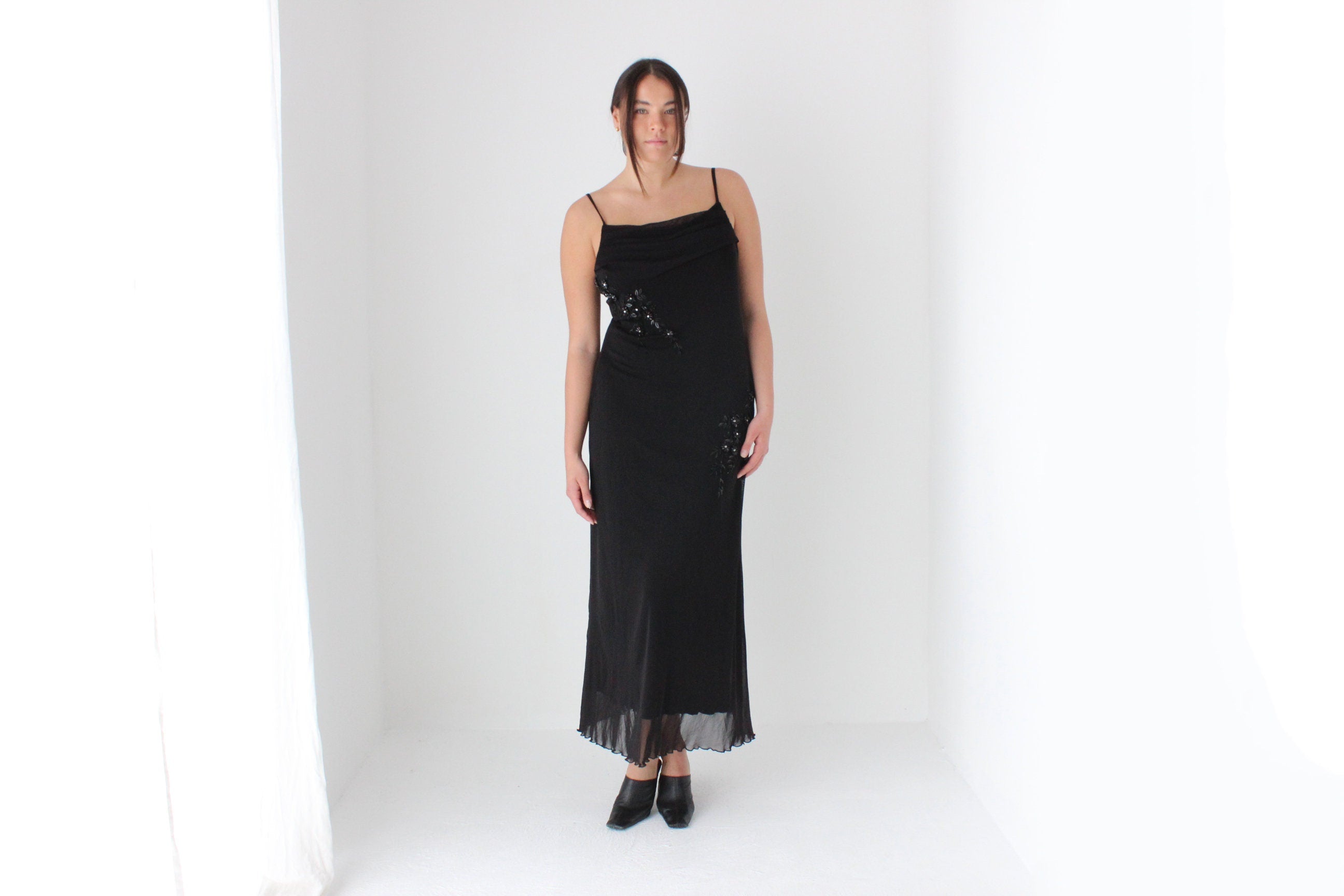 90s Mesh Formal Dress w/ Sequins & Beading