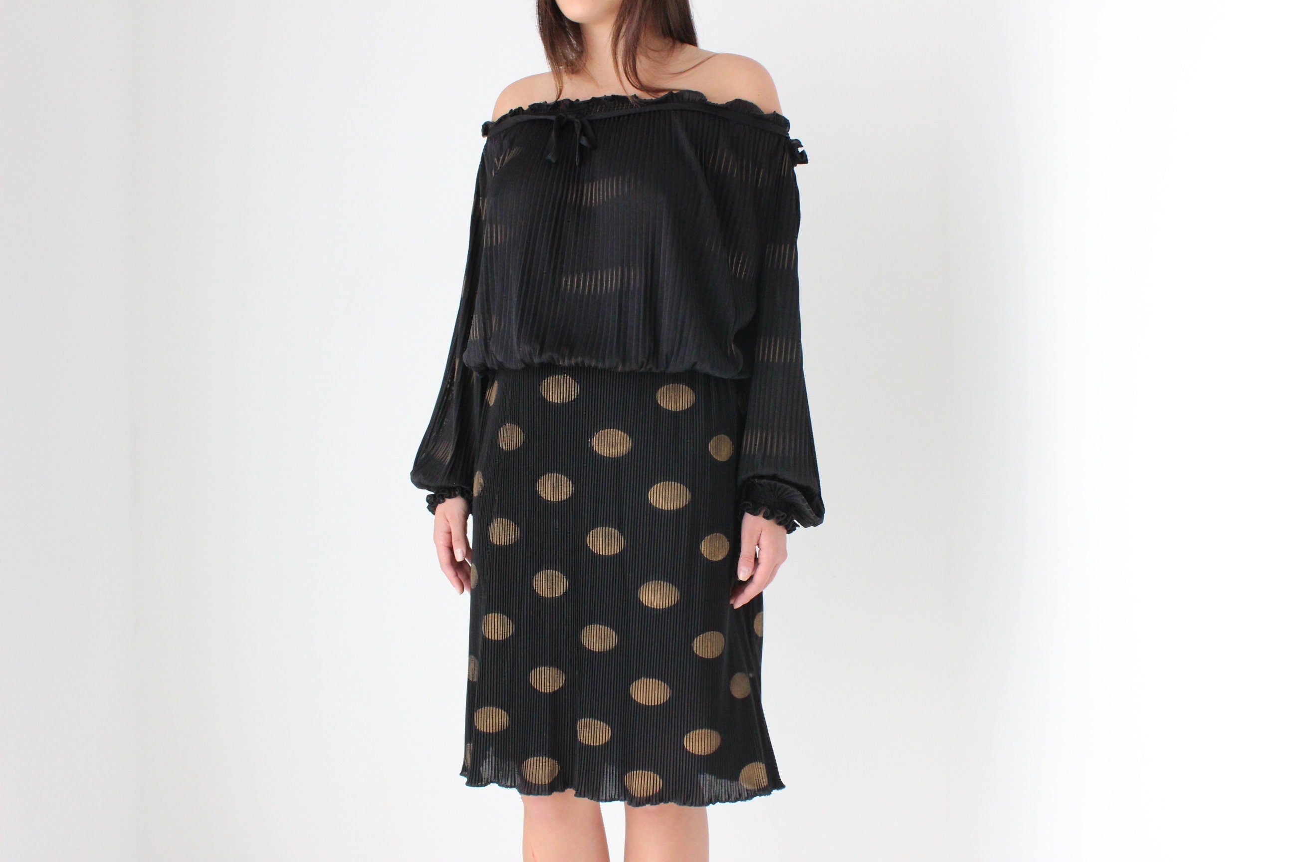 80s Polka Dot Plisse Two Piece Matching Set