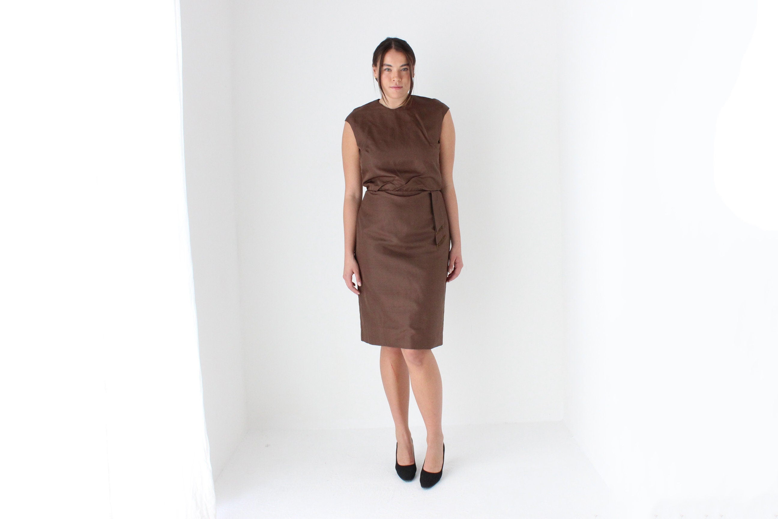60s Bespoke Chocolate Silk Cocktail Dress