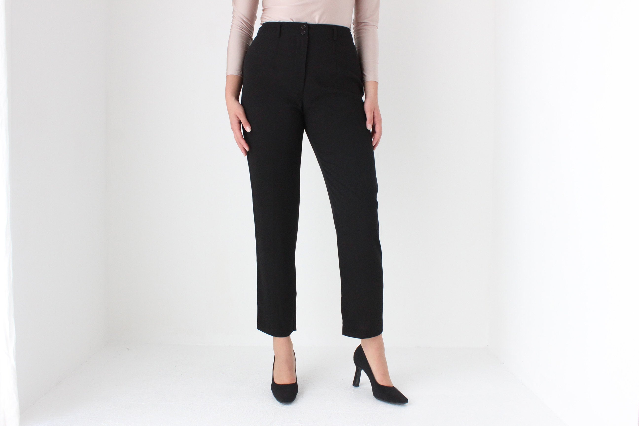 Vintage 90s Black Crepe Trousers by Equipment