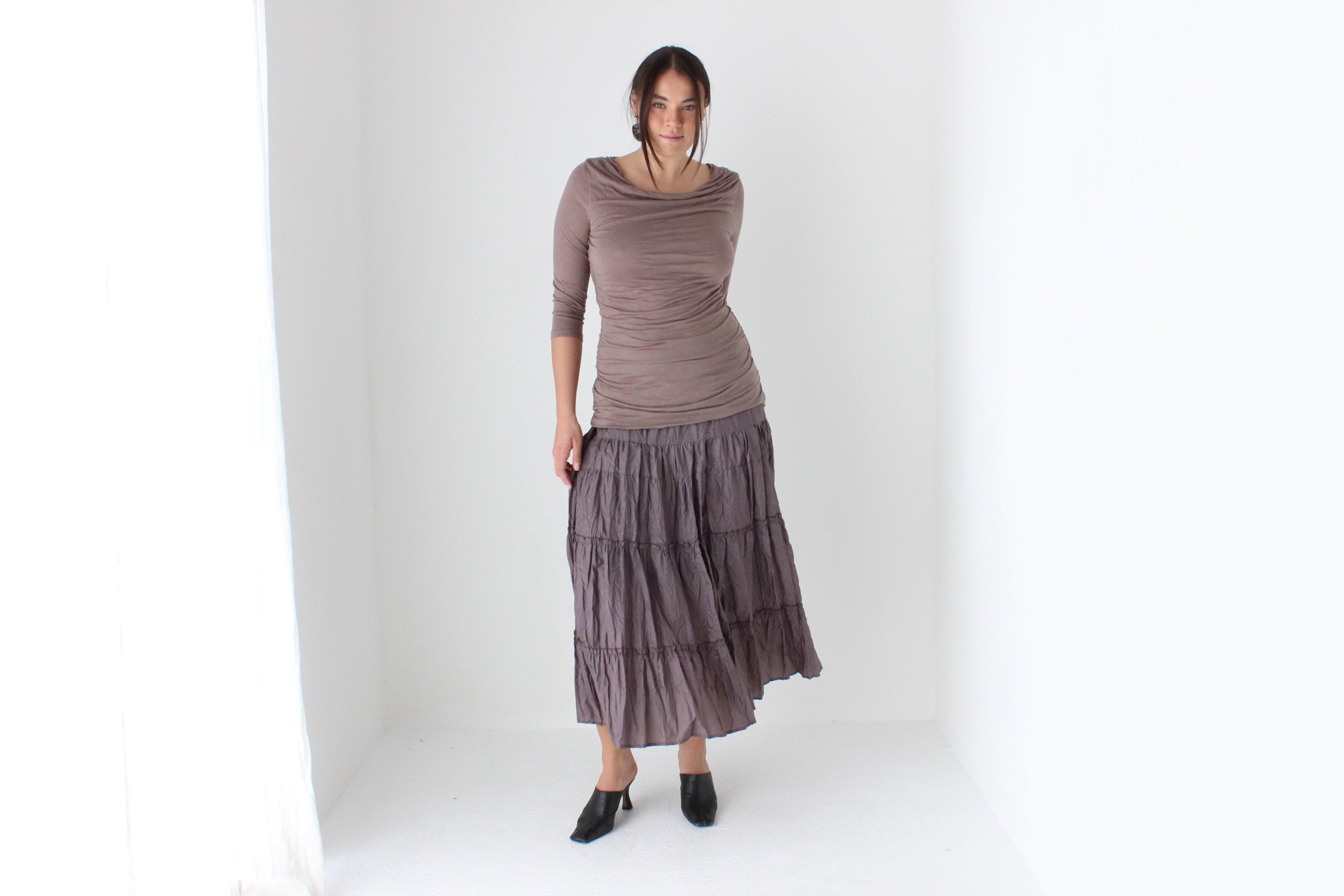 90s Mauve Crinkle Taffeta Skirt