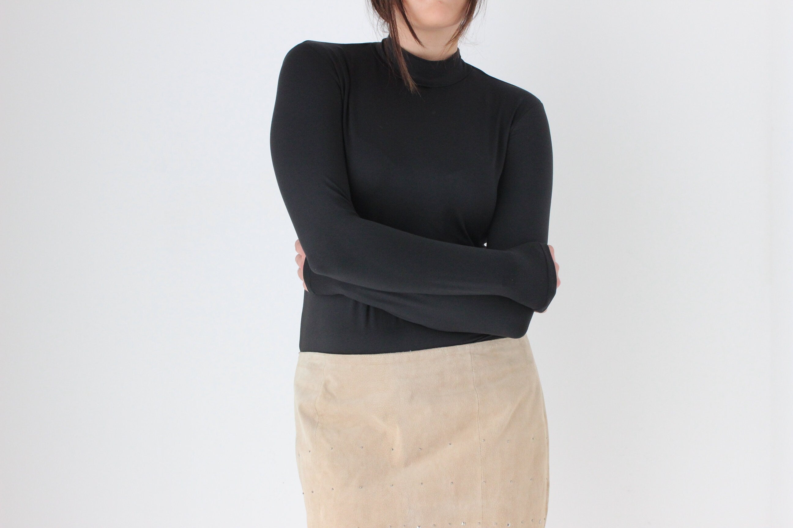 90s Sleek Minimal Stretch Black Lycra Top
