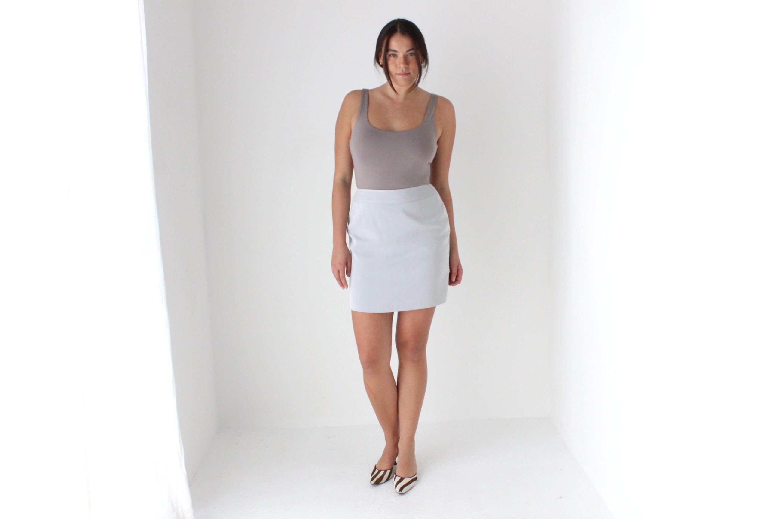 90s Minimal Grey Crepe Mini Skirt