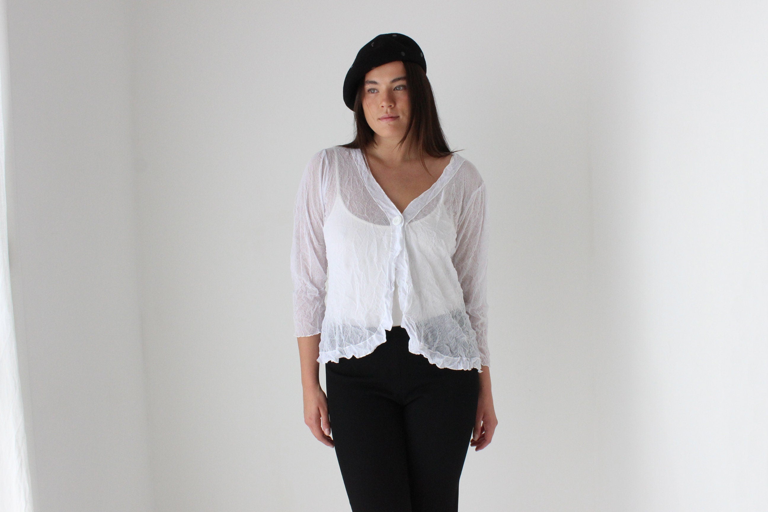 Y2K Sheer White Mesh Top