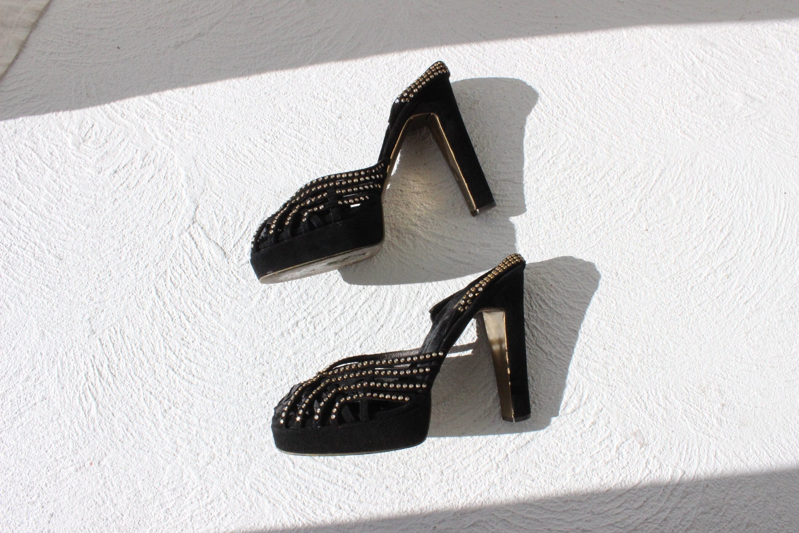 Y2K Roberto Cavalli Black Velvet & Diamonte Disco Platforms ~ Euro 39