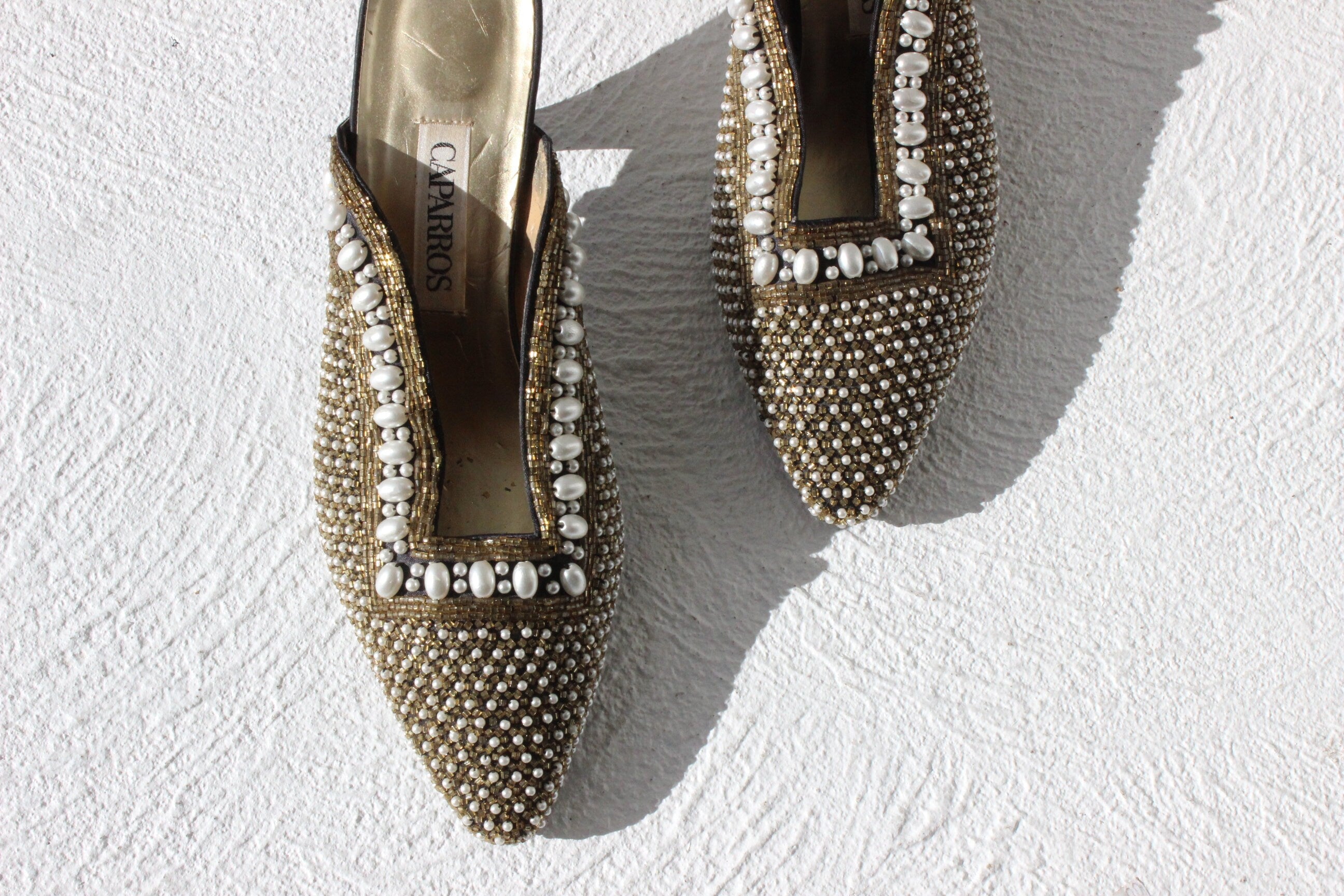 80s Pearl & Gold Bead Mules ~ Euro 40