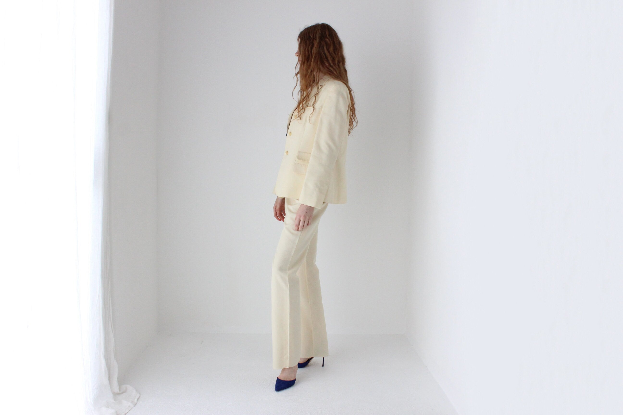 1999 Gianni Versace Couture Cream Cotton Bridal Pant Suit