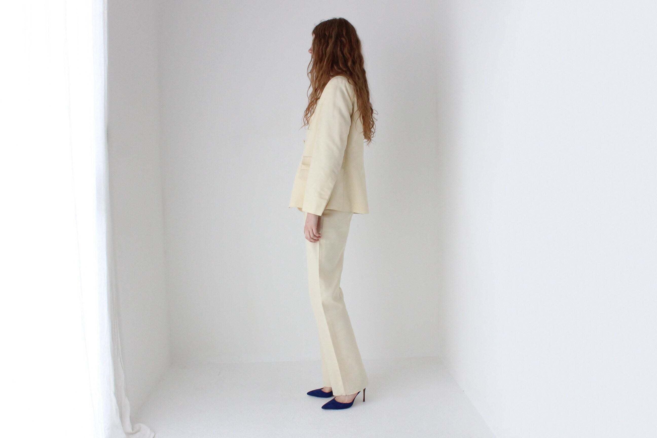 1999 Gianni Versace Couture Cream Cotton Bridal Pant Suit