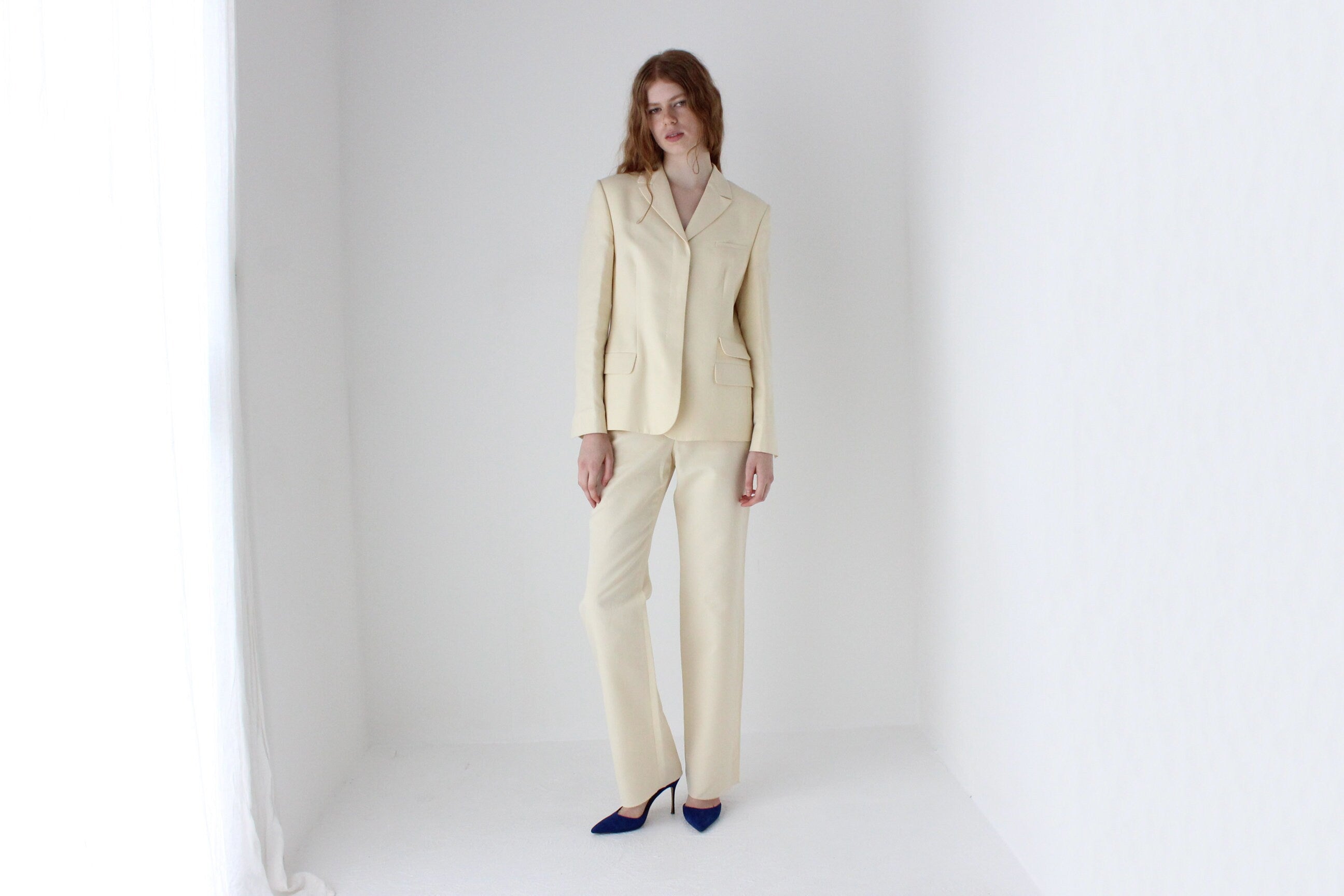 1999 Gianni Versace Couture Cream Cotton Bridal Pant Suit