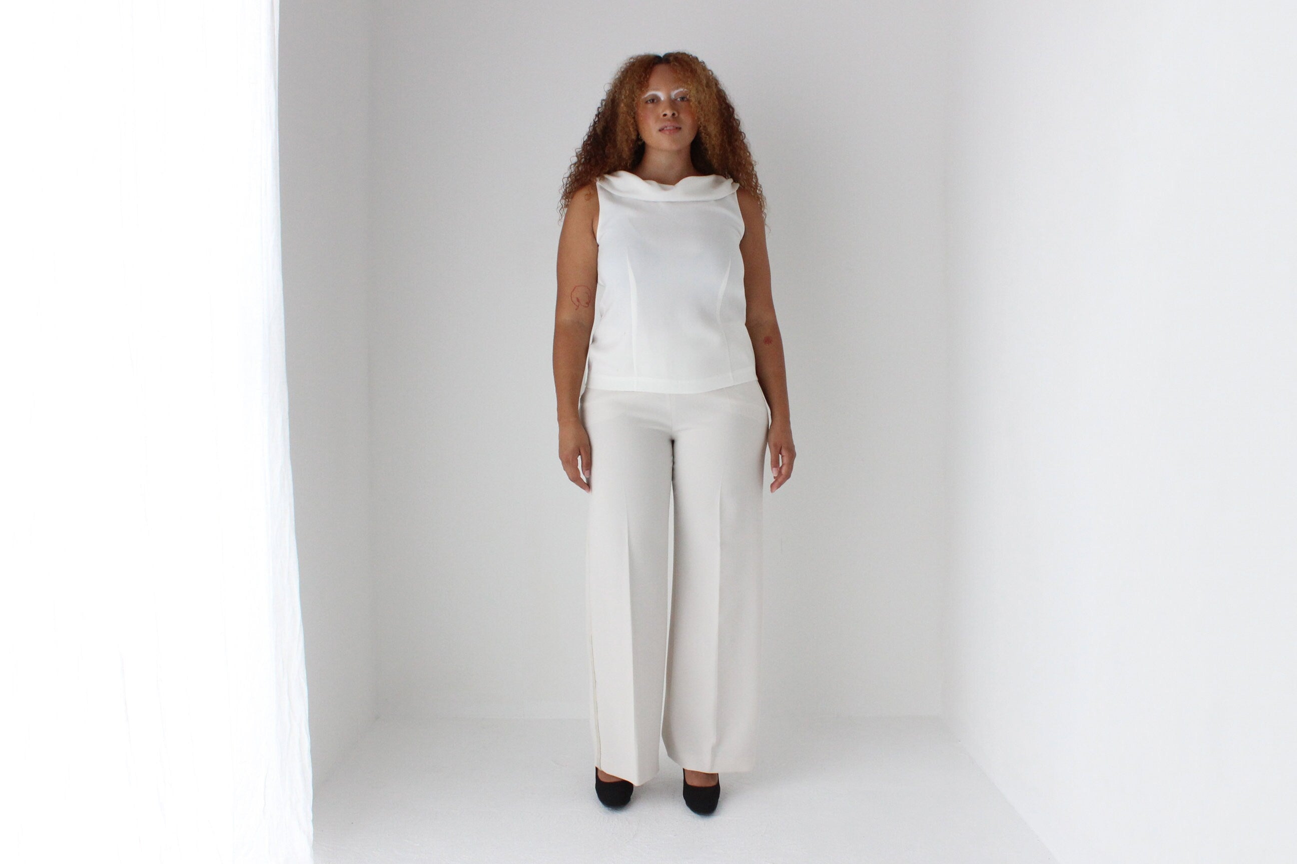 2000s Max Mara Wide Leg Tailored Ivory Bridal Trousers