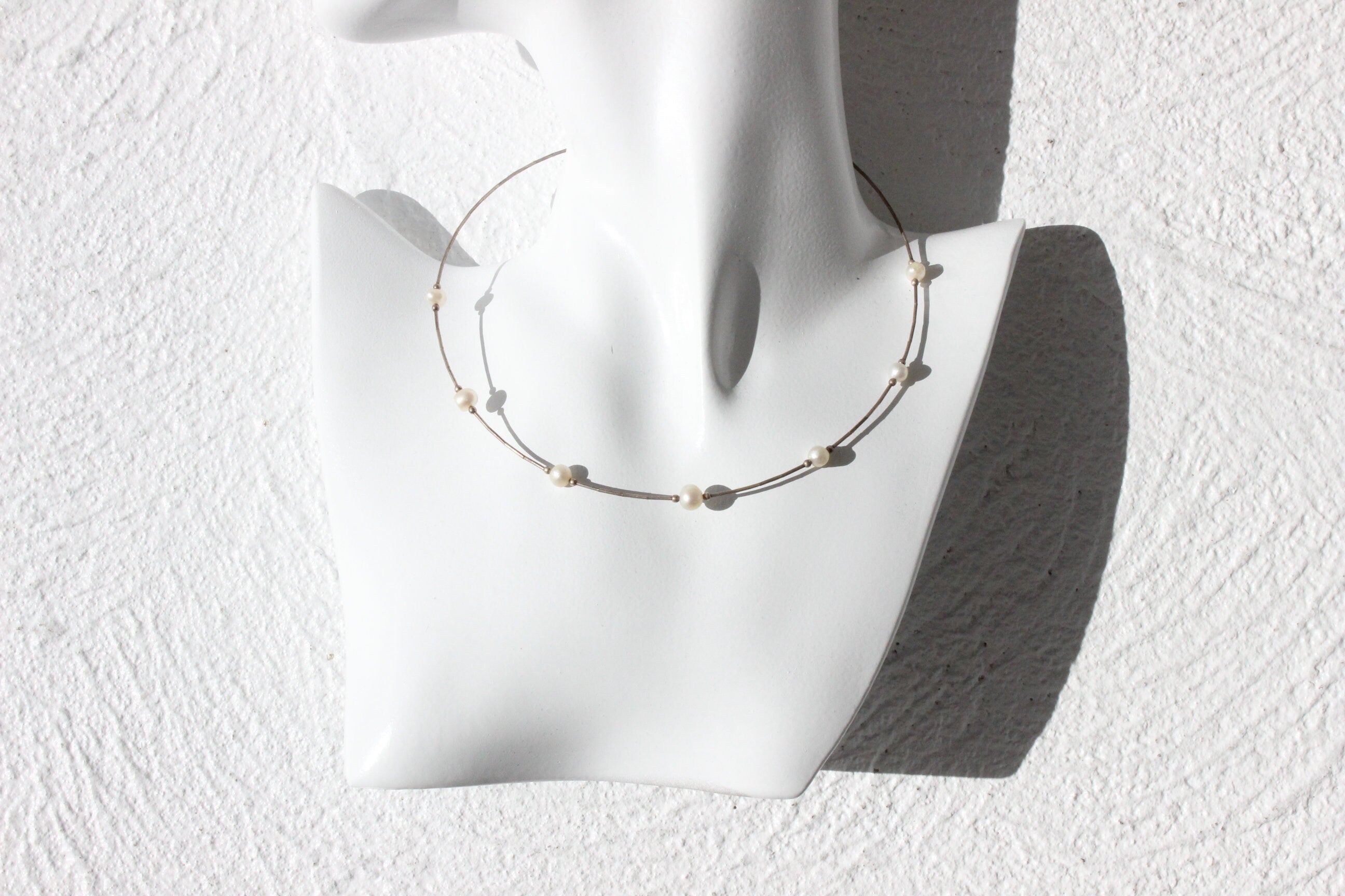 90s Floating Pearls on a Wire Bridal Choker