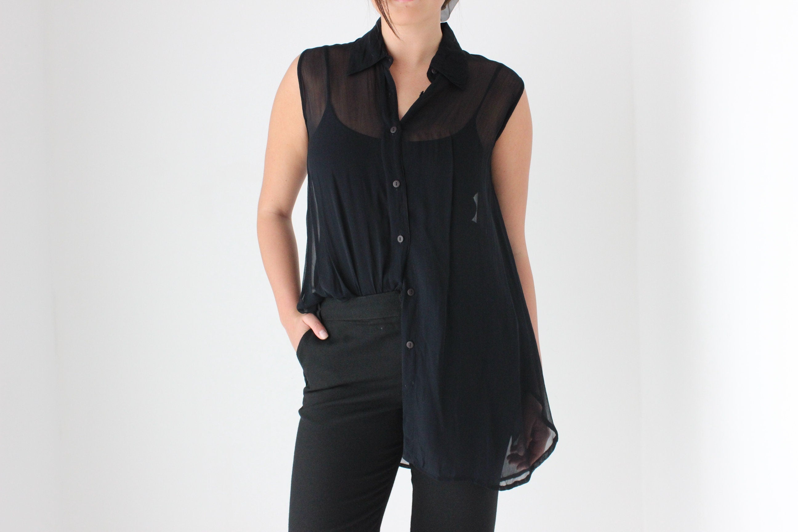 90s Sheer Gauze Button Up