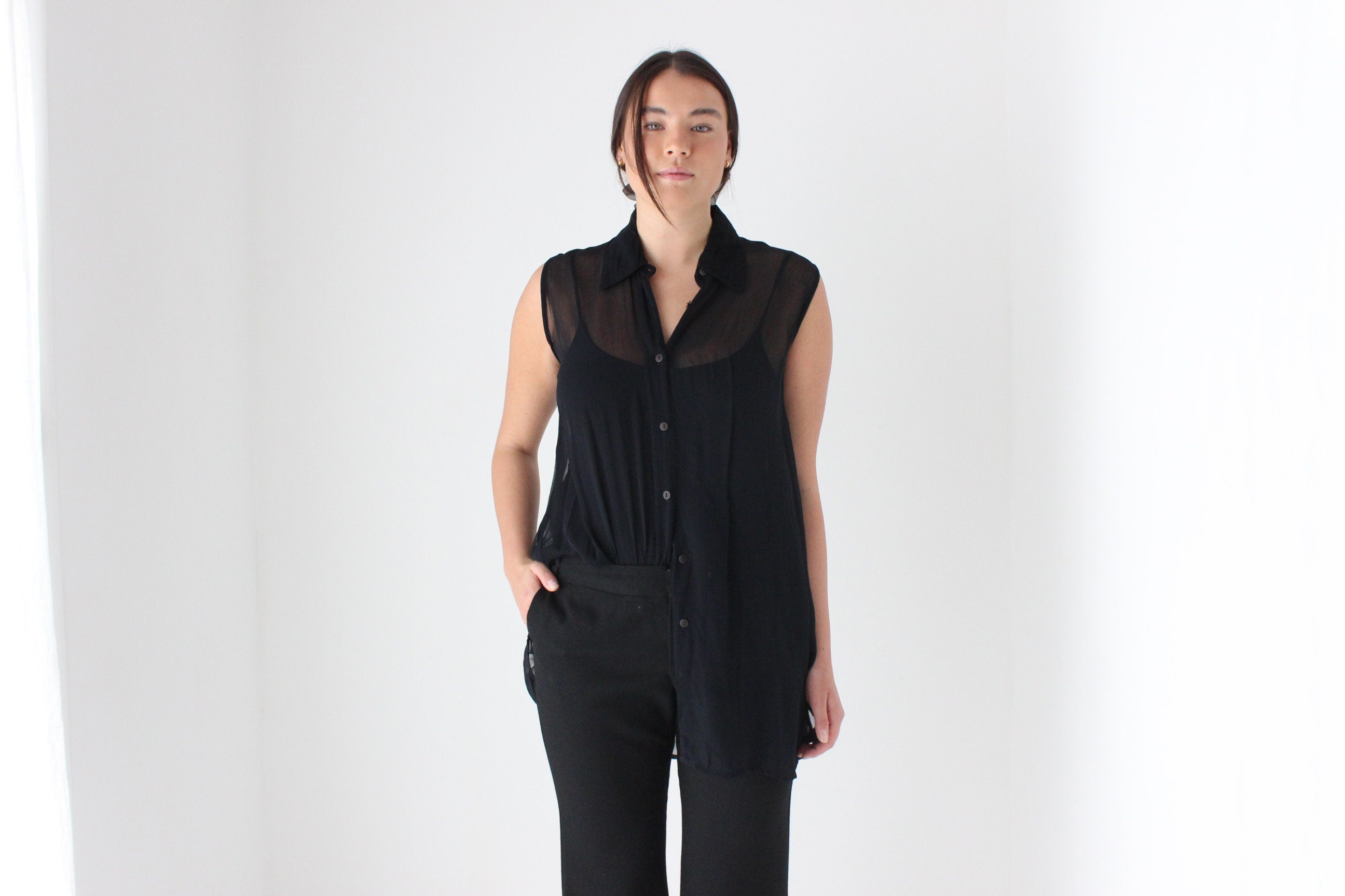 90s Sheer Gauze Button Up