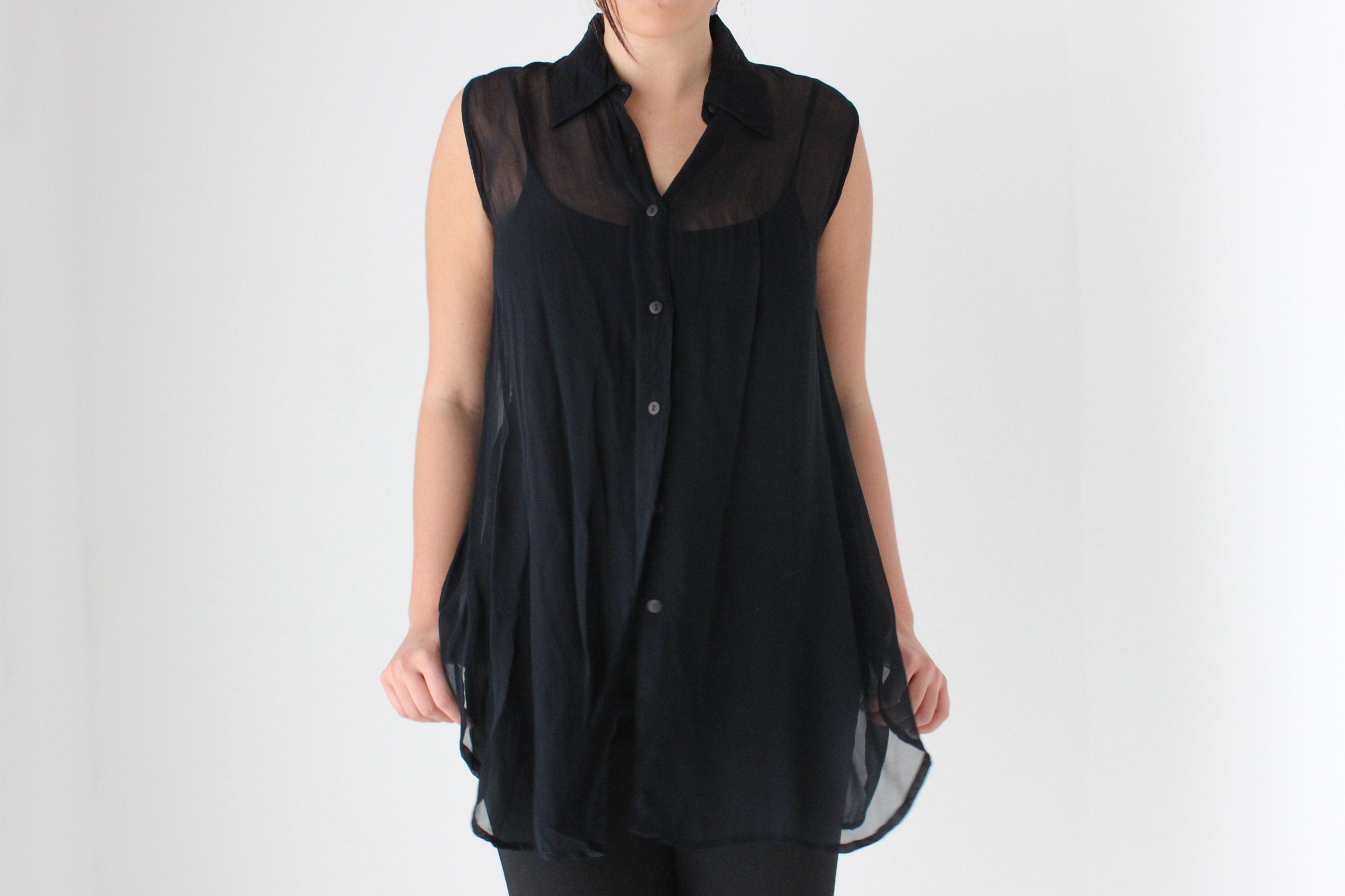 90s Sheer Gauze Button Up