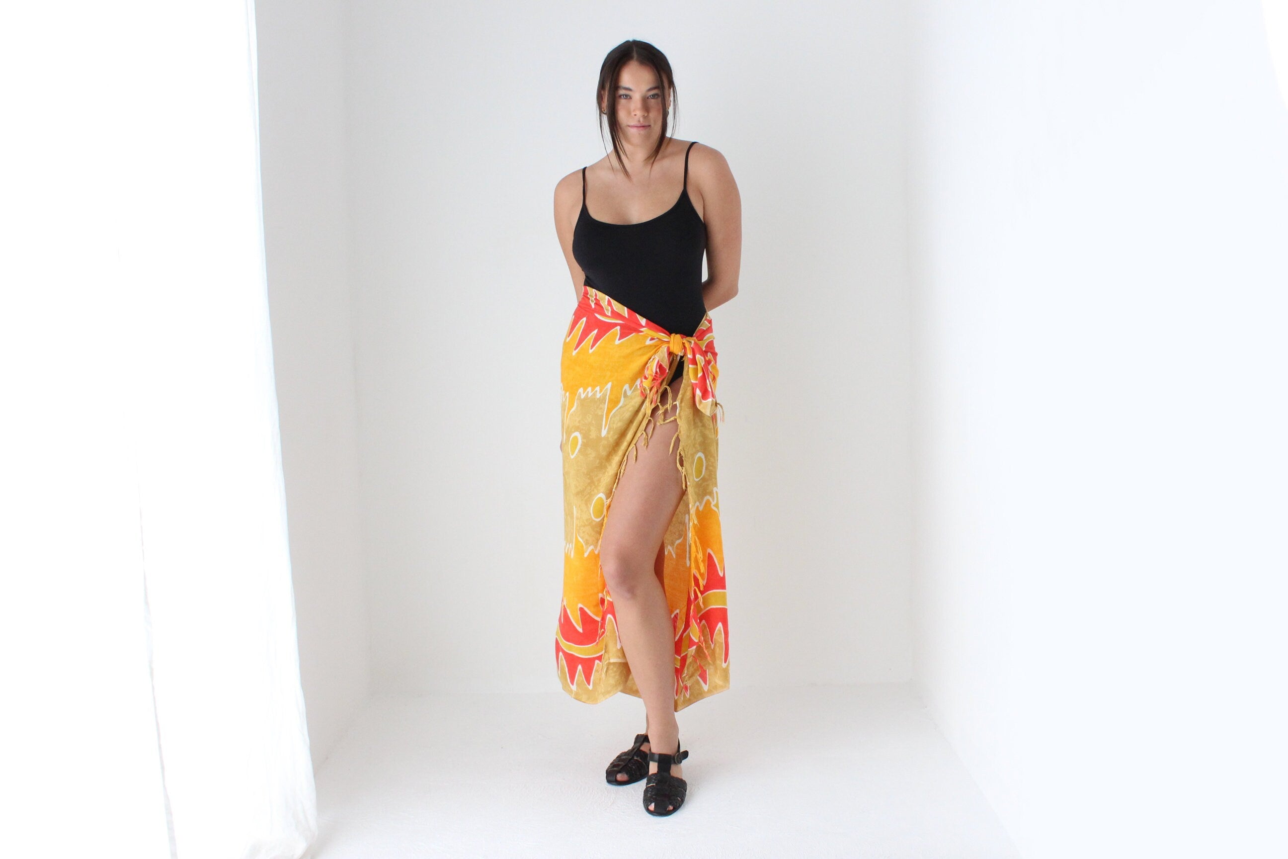 90s Batik Flame Art Rayon Sarong Skirt