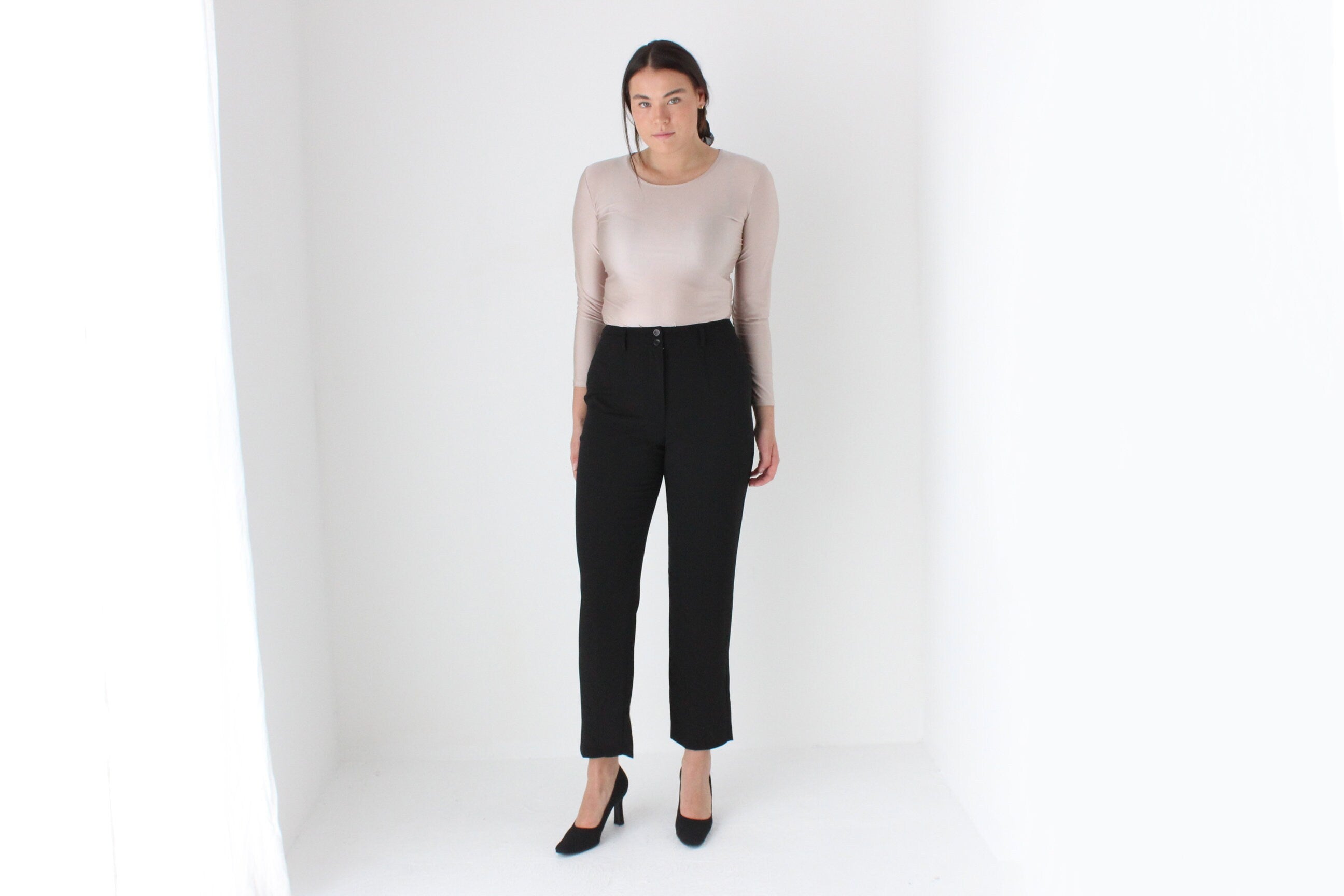 Vintage 90s Black Crepe Trousers by Equipment