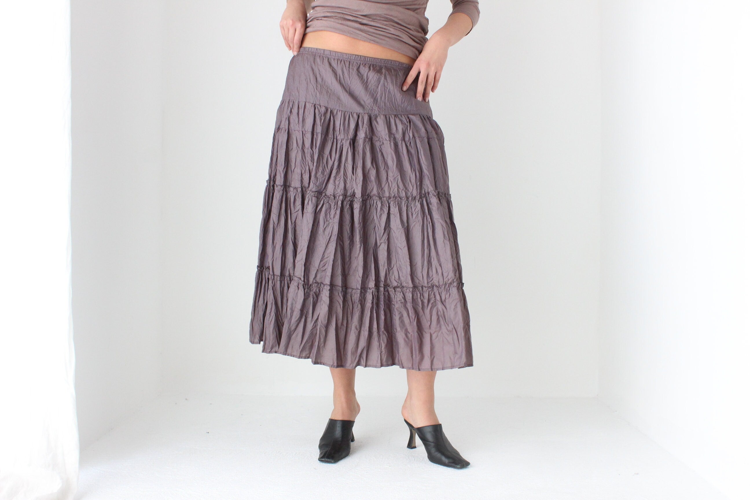 90s Mauve Crinkle Taffeta Skirt