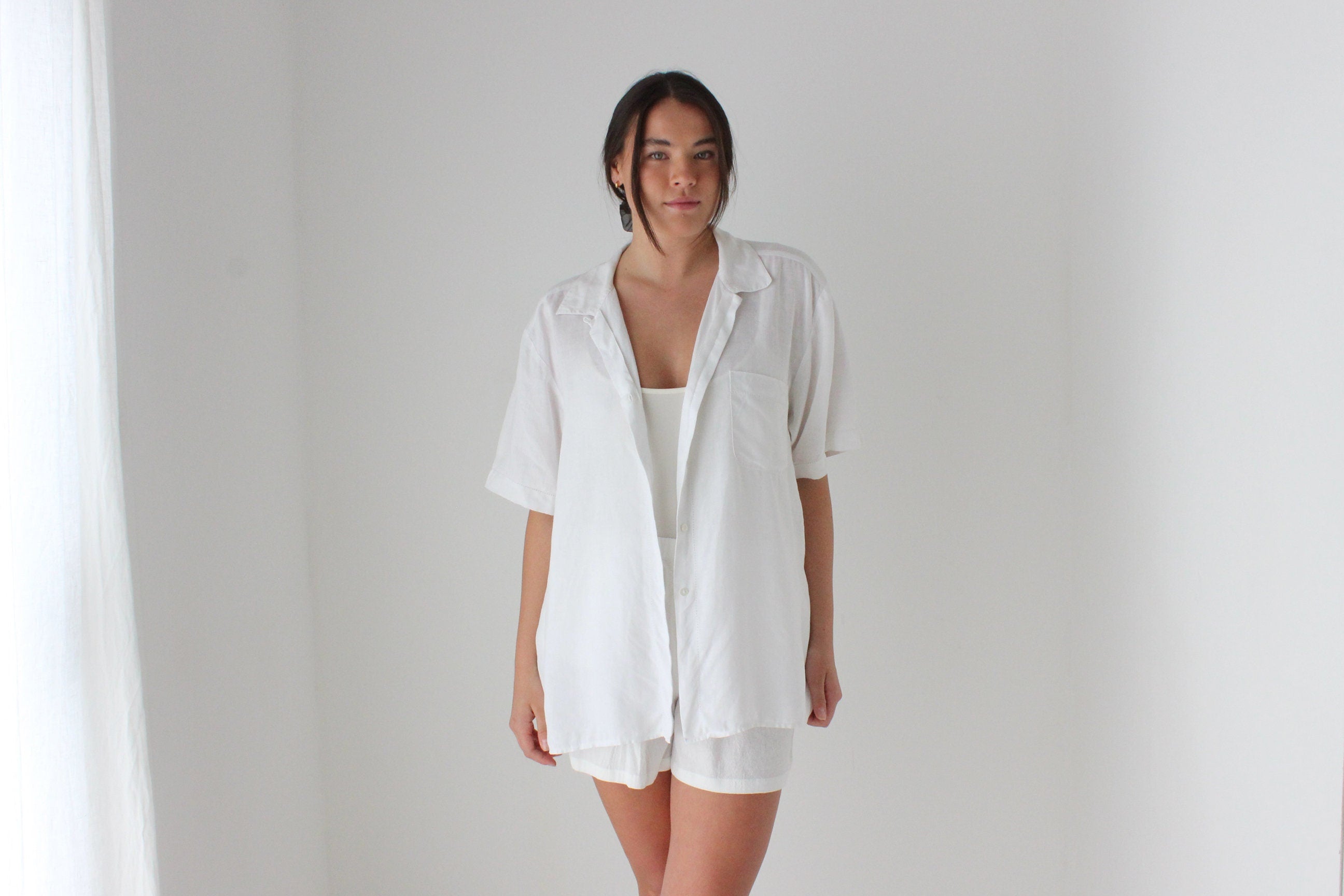 90s XL Crisp Quality White Linen Boxy Shirt