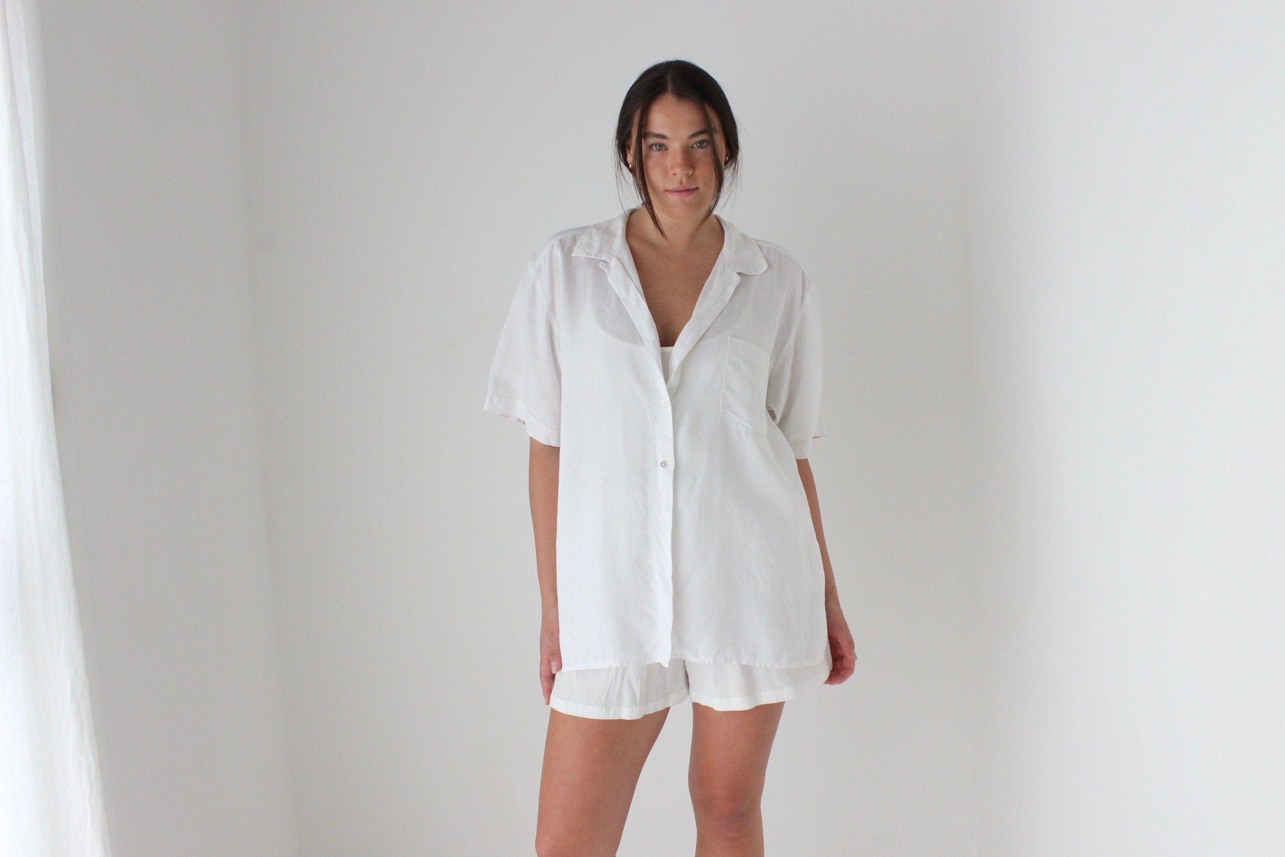 90s XL Crisp Quality White Linen Boxy Shirt