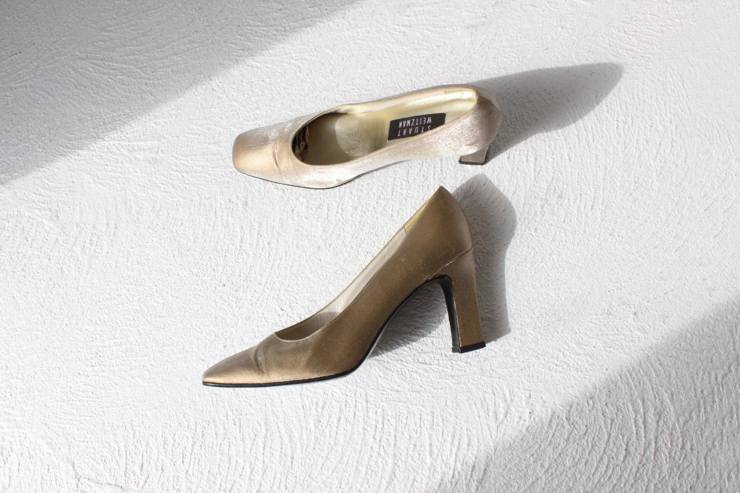 90s Stuart Weitzman Gold Fabric & Leather Pumps ~ Euro 37