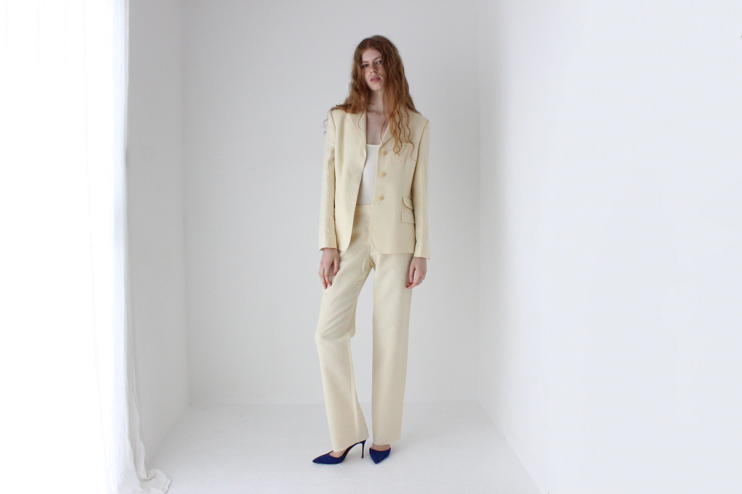 1999 Gianni Versace Couture Cream Cotton Bridal Pant Suit