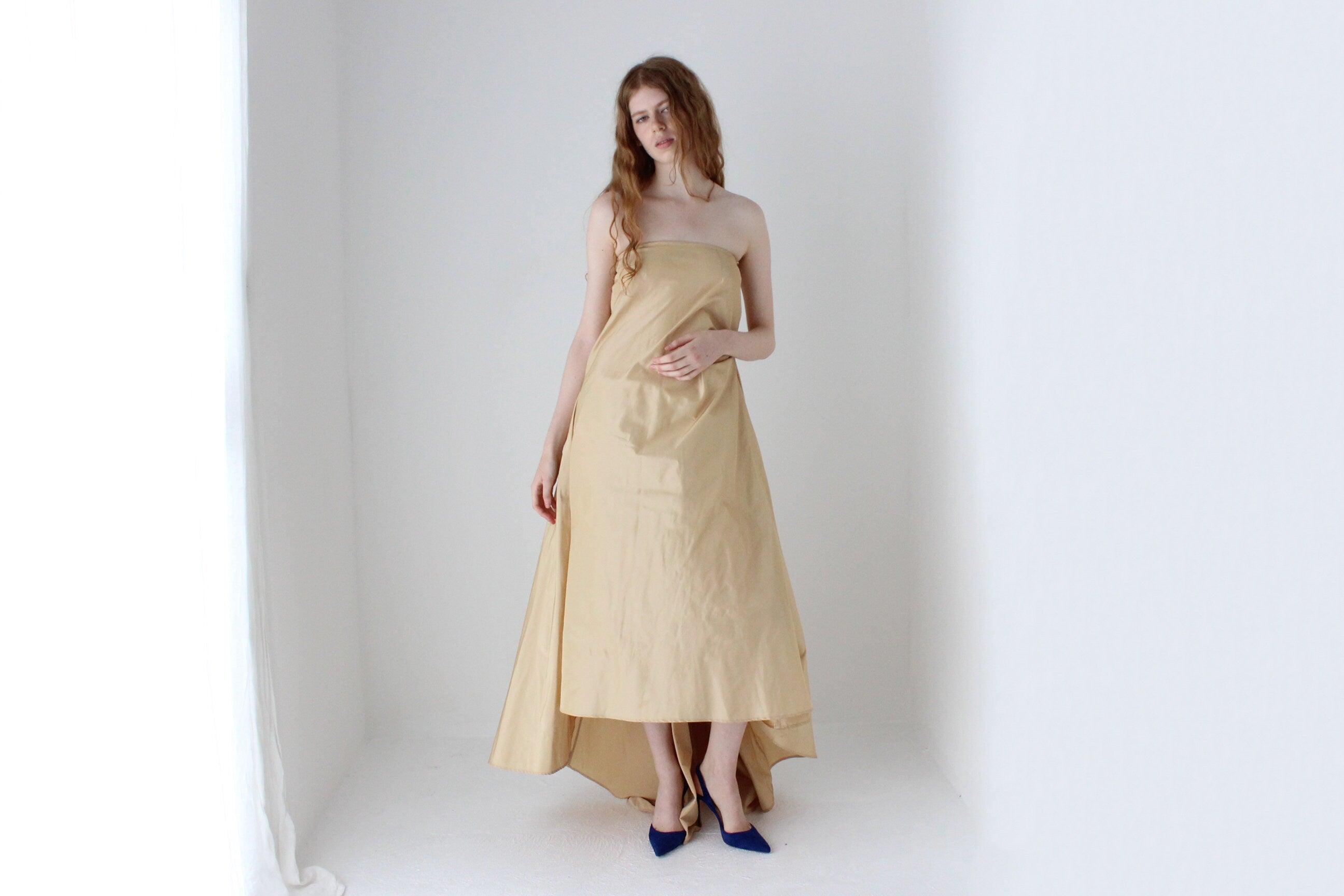 1990s Juan Carlos Pinera Silk Taffeta Voluminous Strapless Gown