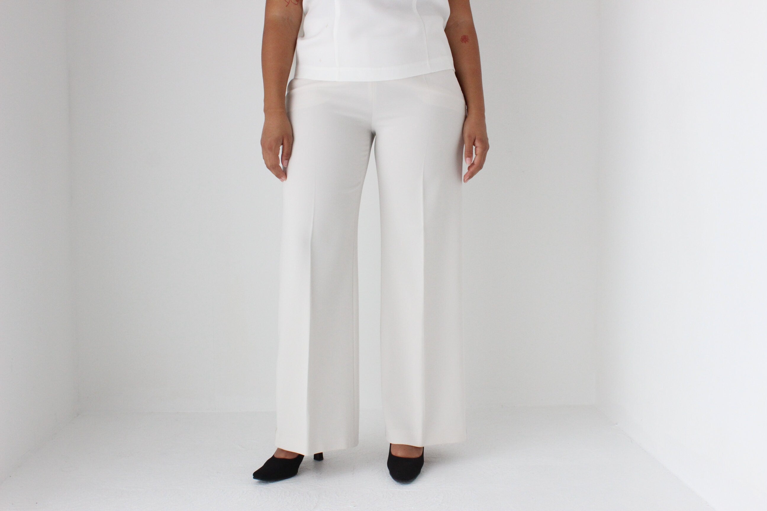 2000s Max Mara Wide Leg Tailored Ivory Bridal Trousers