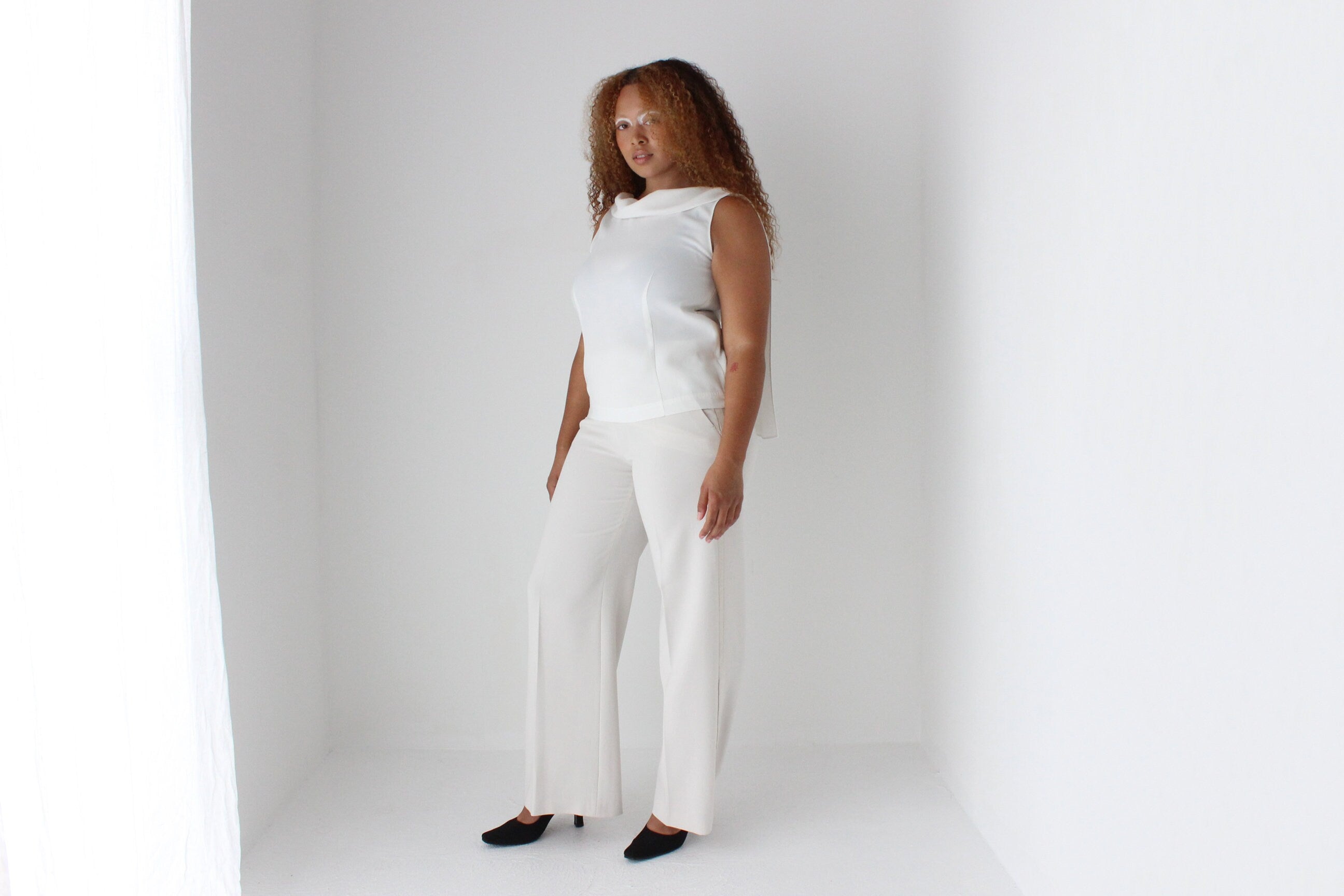 2000s Max Mara Wide Leg Tailored Ivory Bridal Trousers