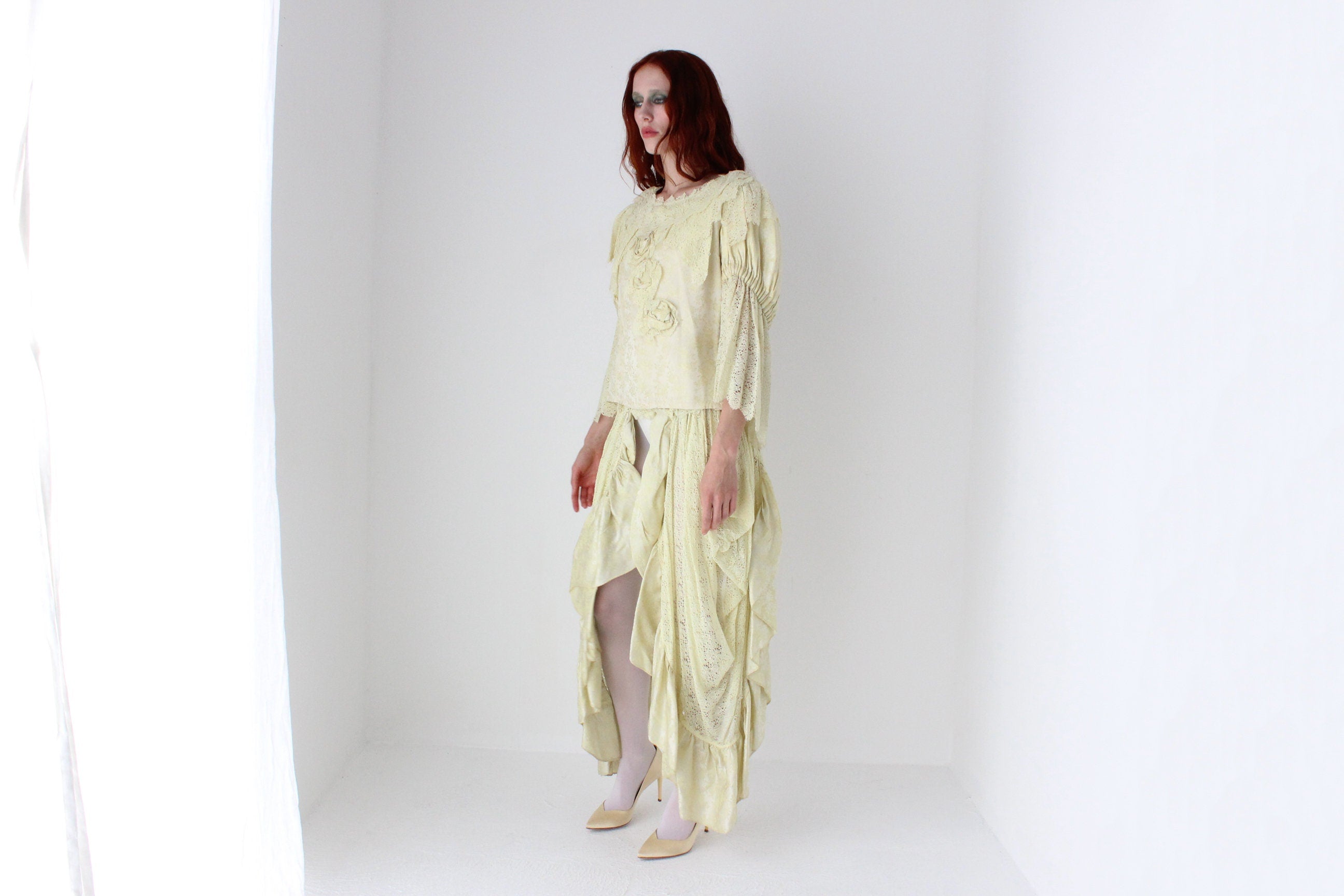 Bespoke Handmade Jacquard Lace Harlequin Collar Top & 'Pants' Set