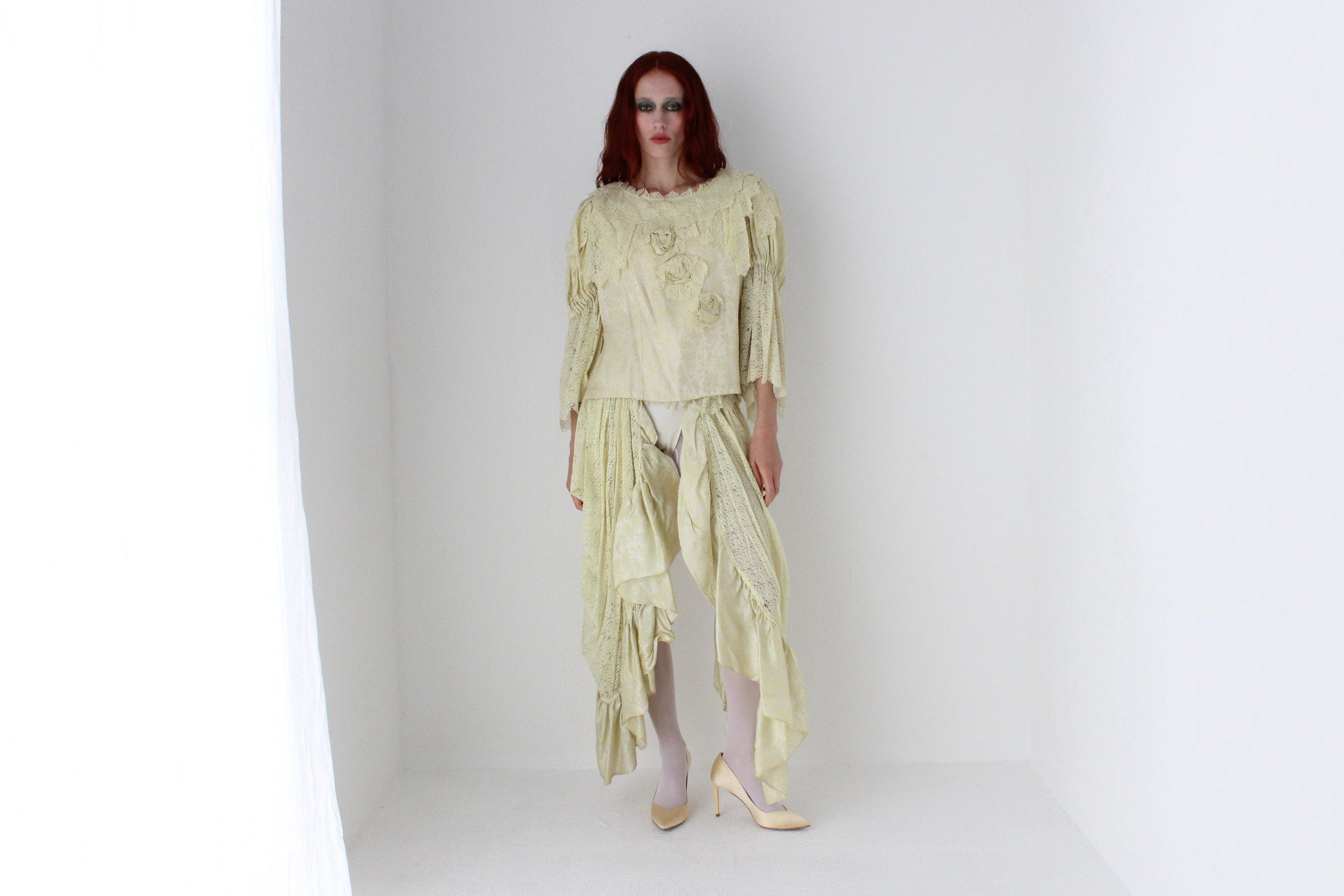 Bespoke Handmade Jacquard Lace Harlequin Collar Top & 'Pants' Set